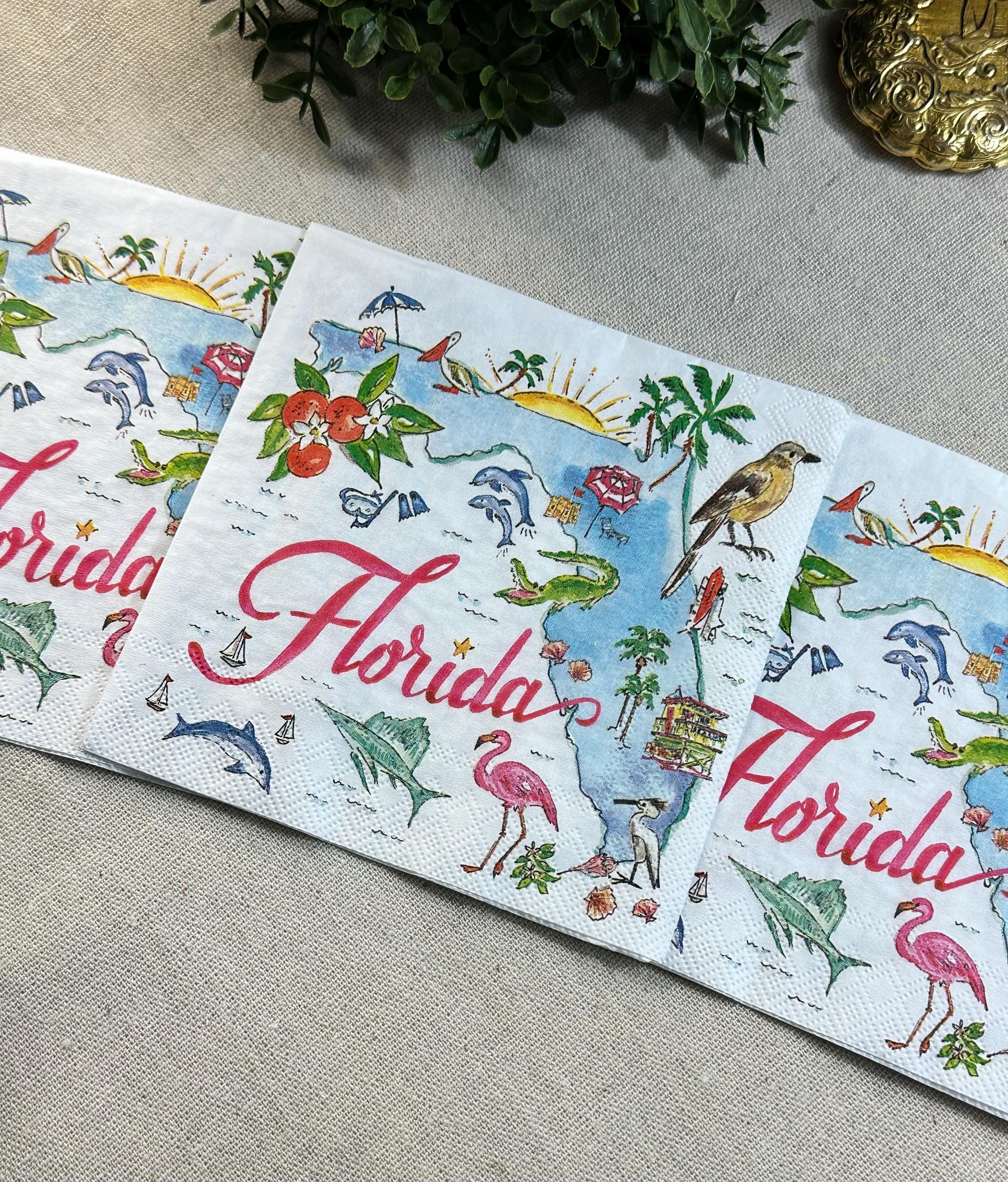 Decoupage Napkins, Florida Napkin, State of Florida Paper, Florida State Themed Napkins, Craft Napkins, Party Napkins, Shell Making Napkins