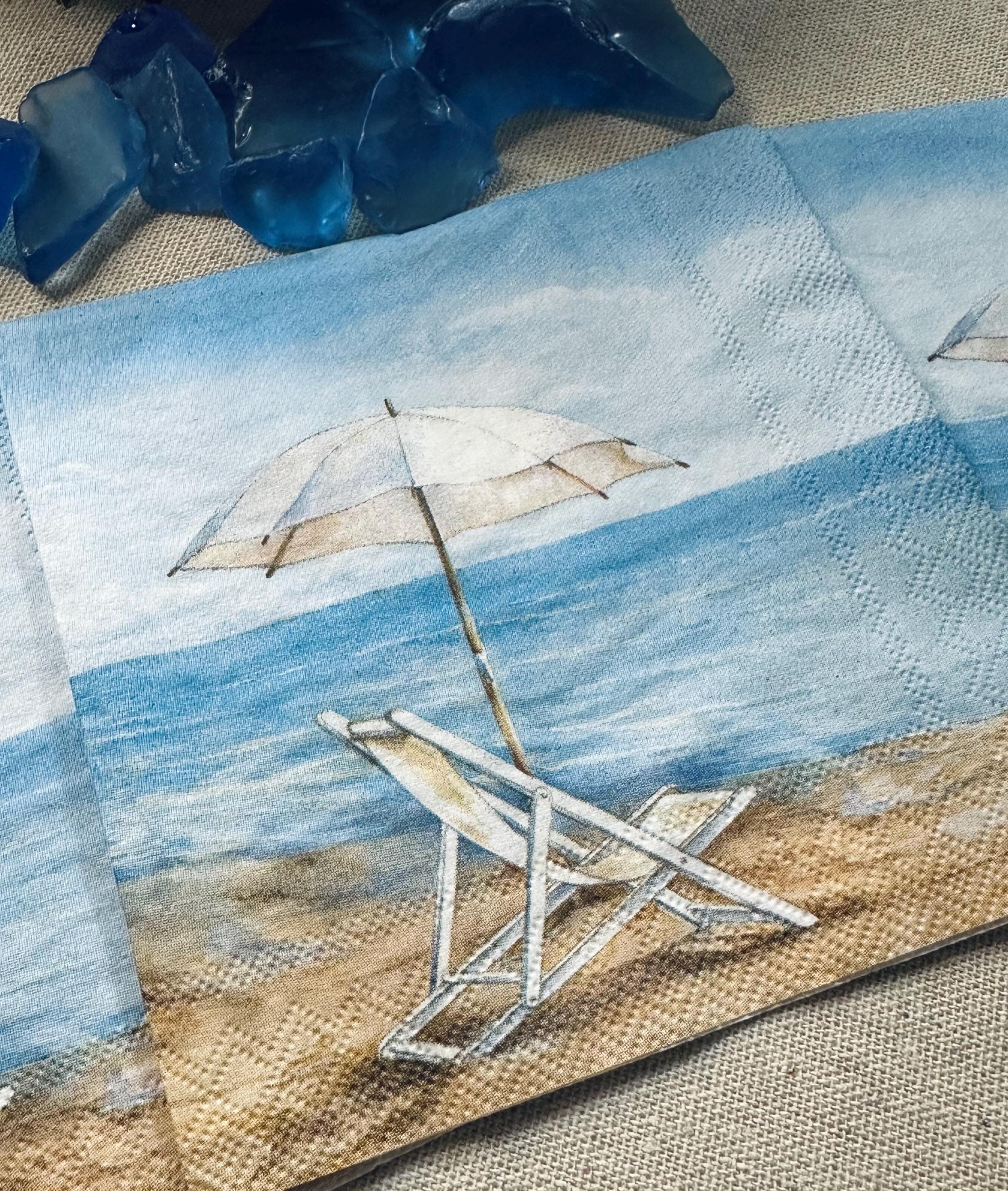 Blue Horizon Beach Napkins, Coastal Decoupage Paper