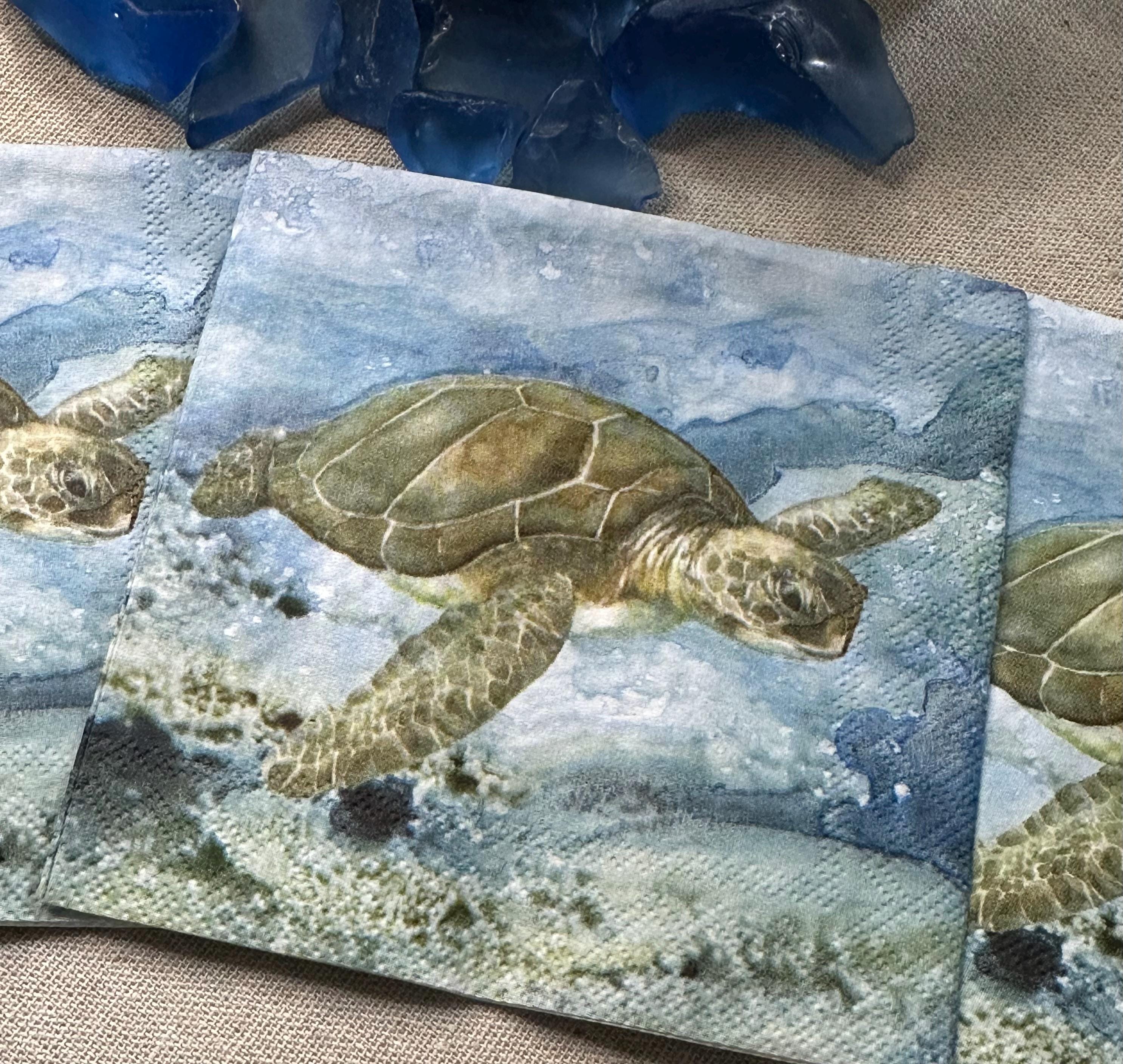 Under the Sea Turtle Napkin, 3pc Decoupage Napkins, Ocean Paper, Save the Turtles, Decoupage Supplies, Beach Wedding, Sea Creature Life