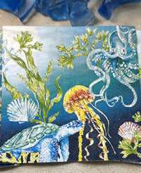 Octopus & Sea Creatures Paper Napkins, Decoupage Supplies (3pc)
