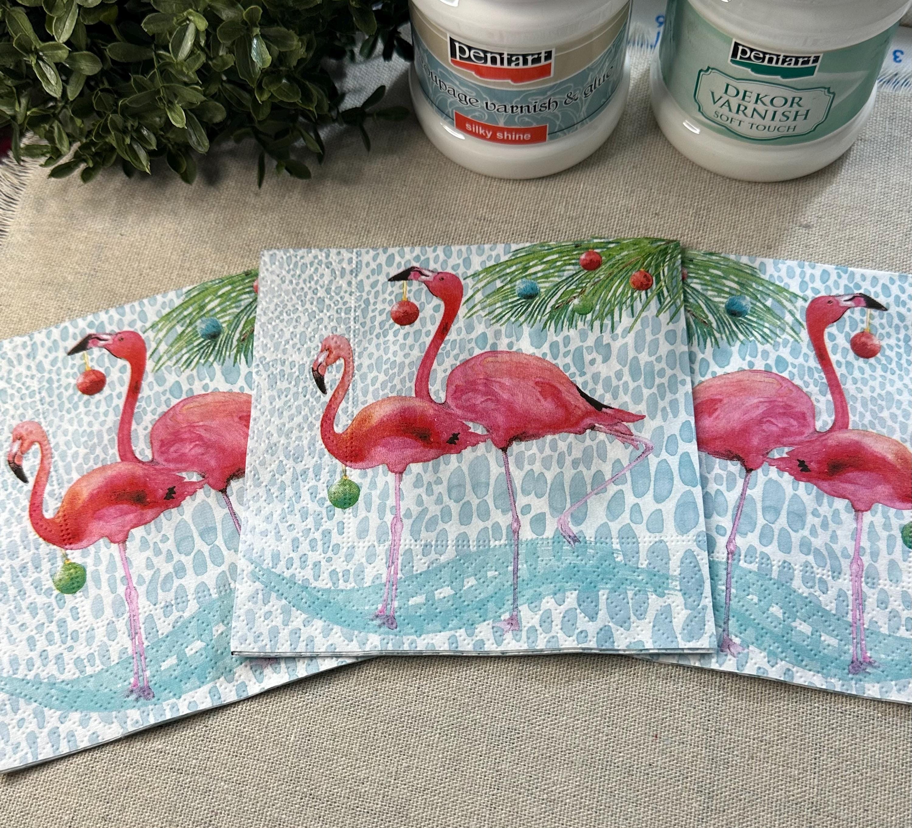 Flamingo Christmas Napkin, Christmas Decoupage Napkins - Florida Christmas, DIY Paper, Holiday Paper Crafts, Christmas Party Paper, Florida