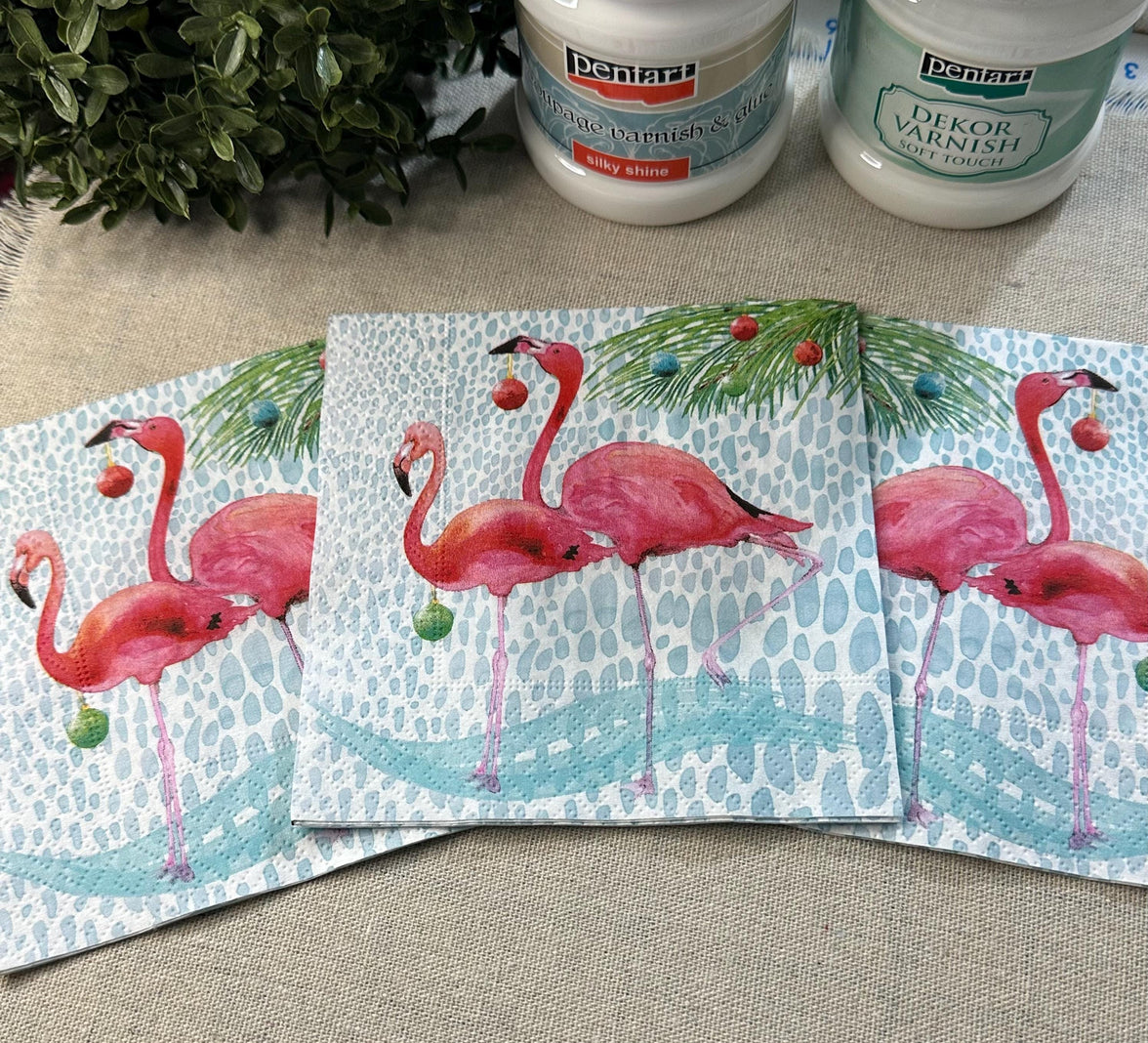 Flamingo Christmas Napkin, Christmas Decoupage Napkins - Florida Christmas, DIY Paper, Holiday Paper Crafts, Christmas Party Paper, Florida
