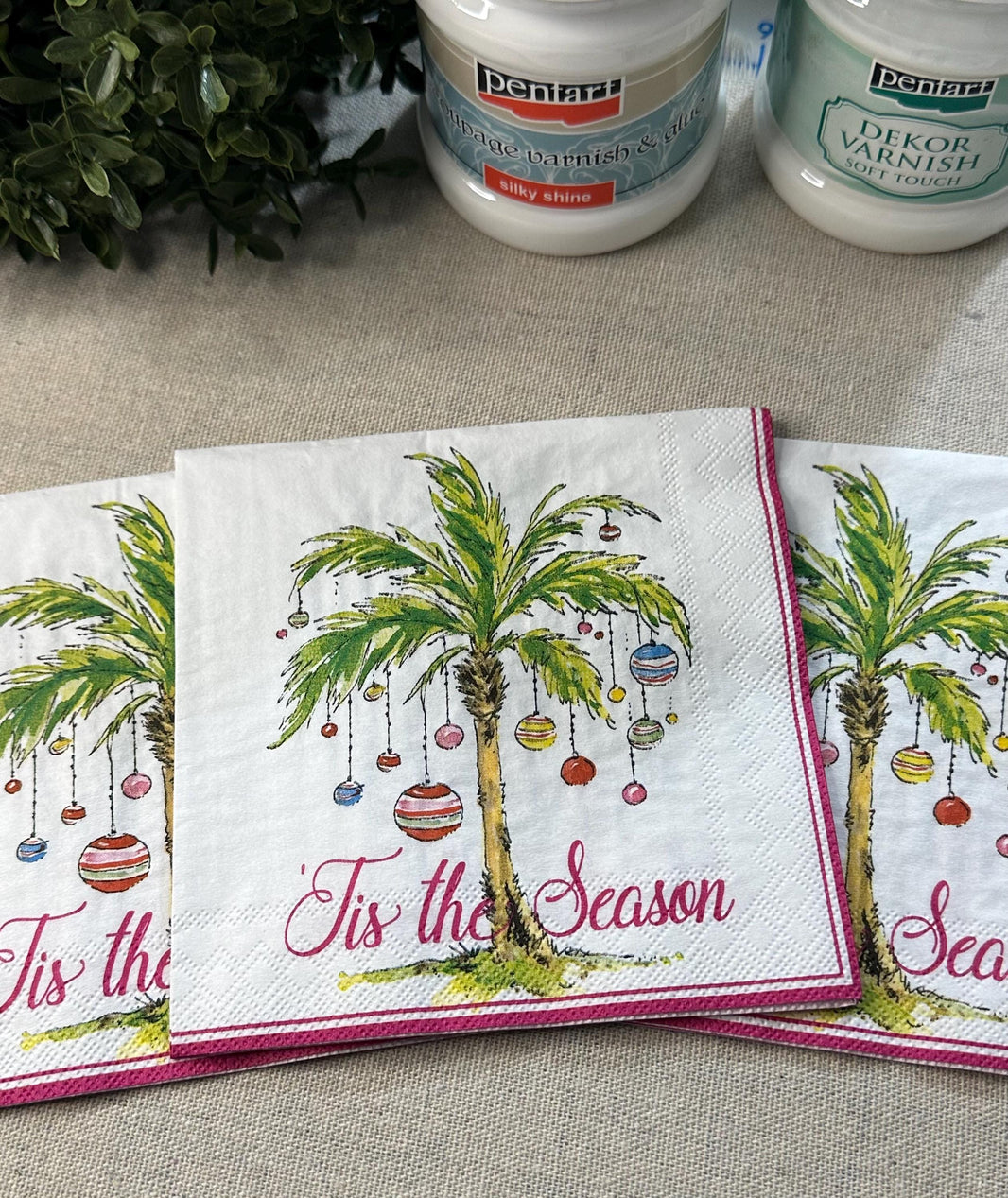 Christmas Palm Tree Decoupage Napkins - Tropical Holiday Paper (3pc)