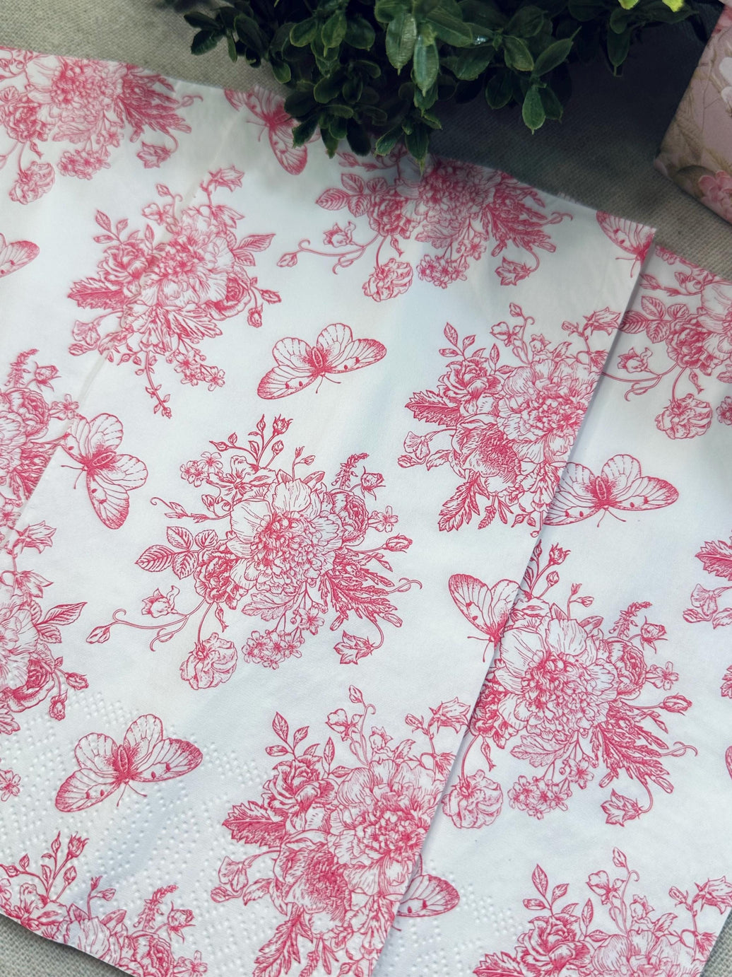 Pink Flower Paper Napkins: Butterfly Decoupage, Baby Shower Decor (3pc Pack, 13x16 Unfolded