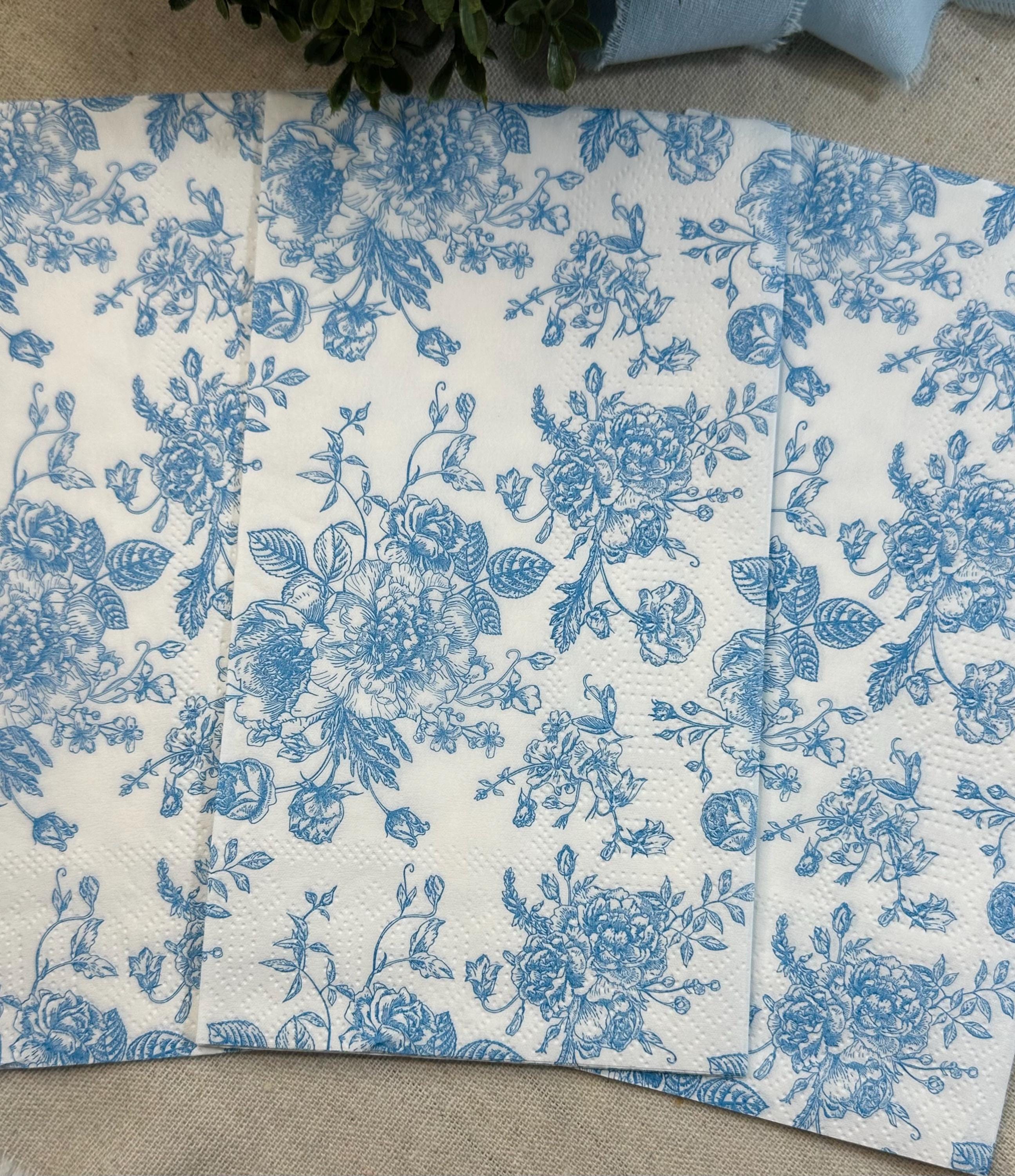 Baby Blue Floral Paper Napkins - Decoupage, DIY (3pc)