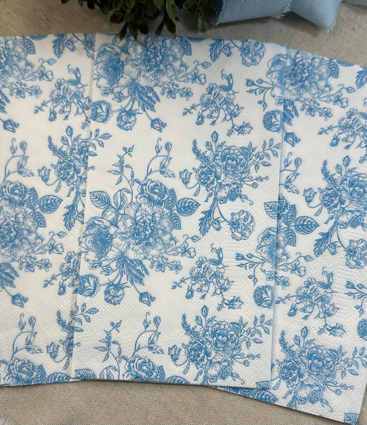 Baby Blue Floral Paper Napkins - Decoupage, DIY (3pc)