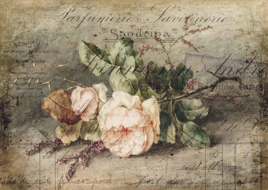 A2 Rice Paper - Sandrina Rose Design - Decoupage Paper (16.5"x 23.4")