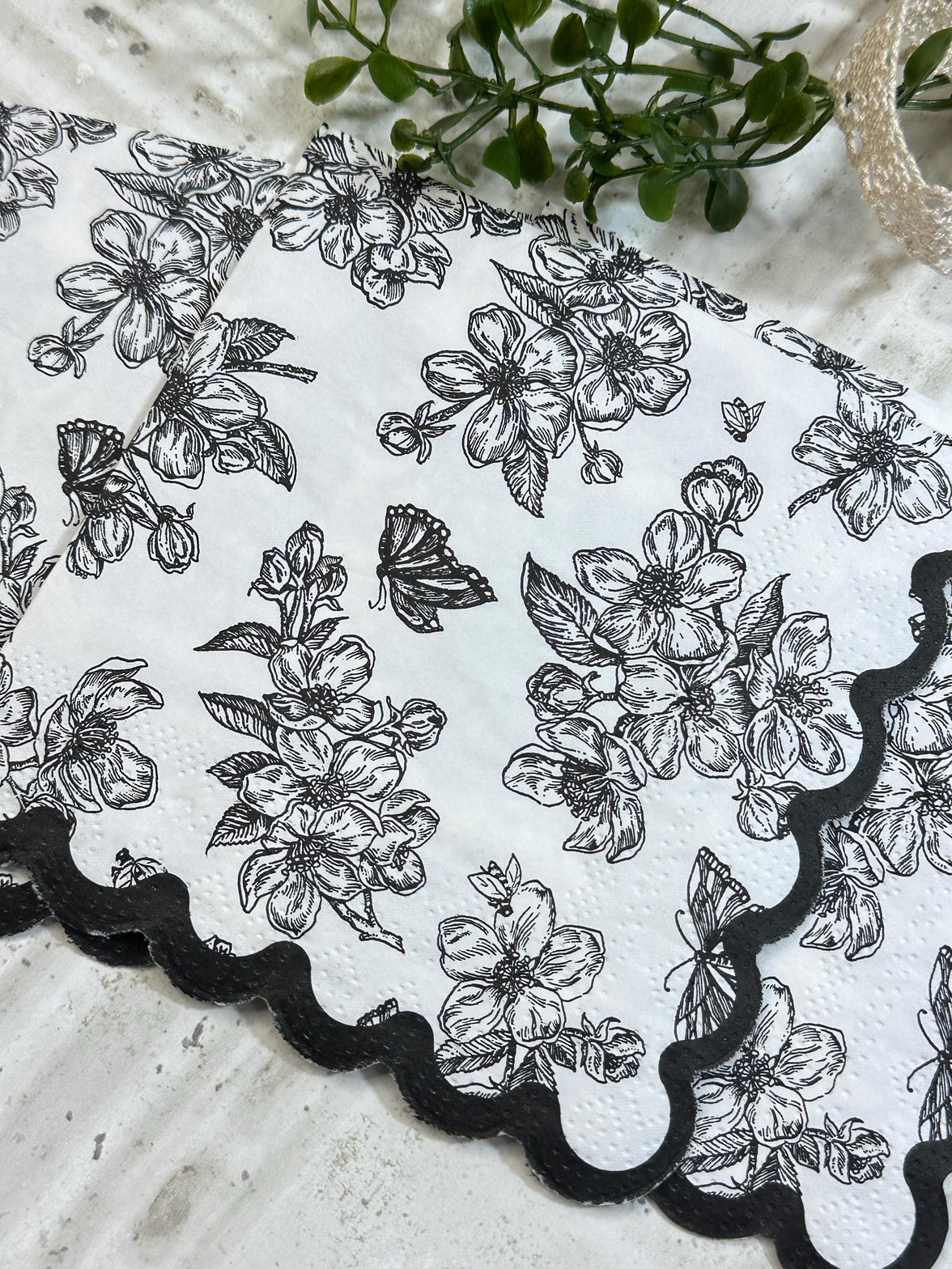 Floral Decoupage Napkins - 3pc Elegant Flower Butterflies Paper, Crafting Napkins, Bridal Party Napkins, DIY Paper Napkins, Black and White
