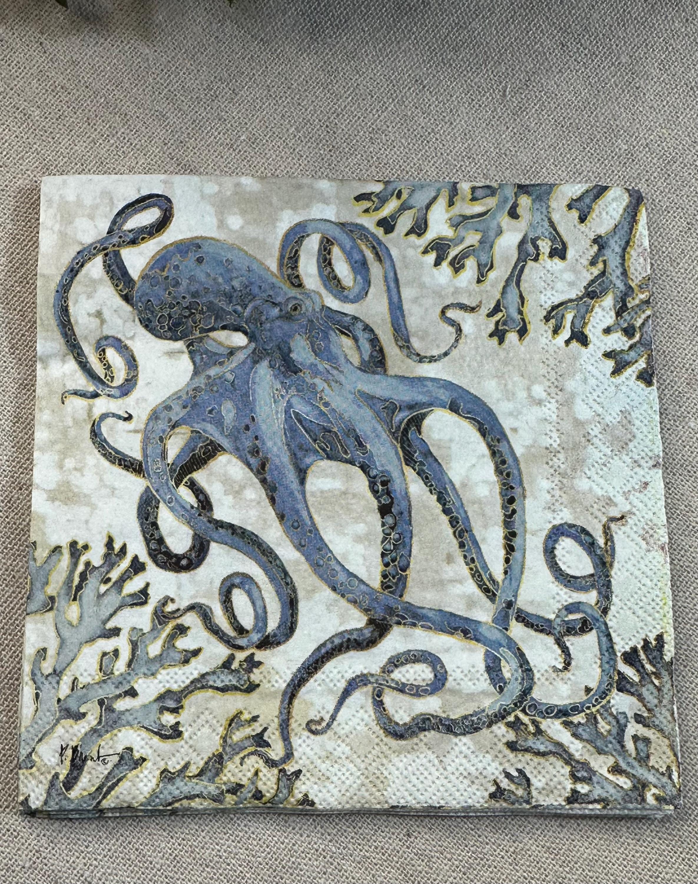 Octopus Decoupage Napkins: Blue Ocean Paper, Beach Wedding Decor