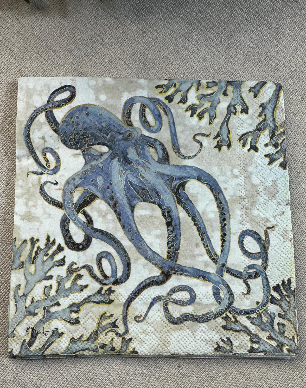 Octopus Decoupage Napkins: Blue Ocean Paper, Beach Wedding Decor