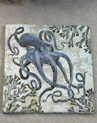 Octopus Decoupage Napkins: Blue Ocean Paper, Beach Wedding Decor