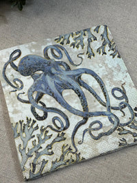 Octopus Decoupage Napkins: Blue Ocean Paper, Beach Wedding Decor