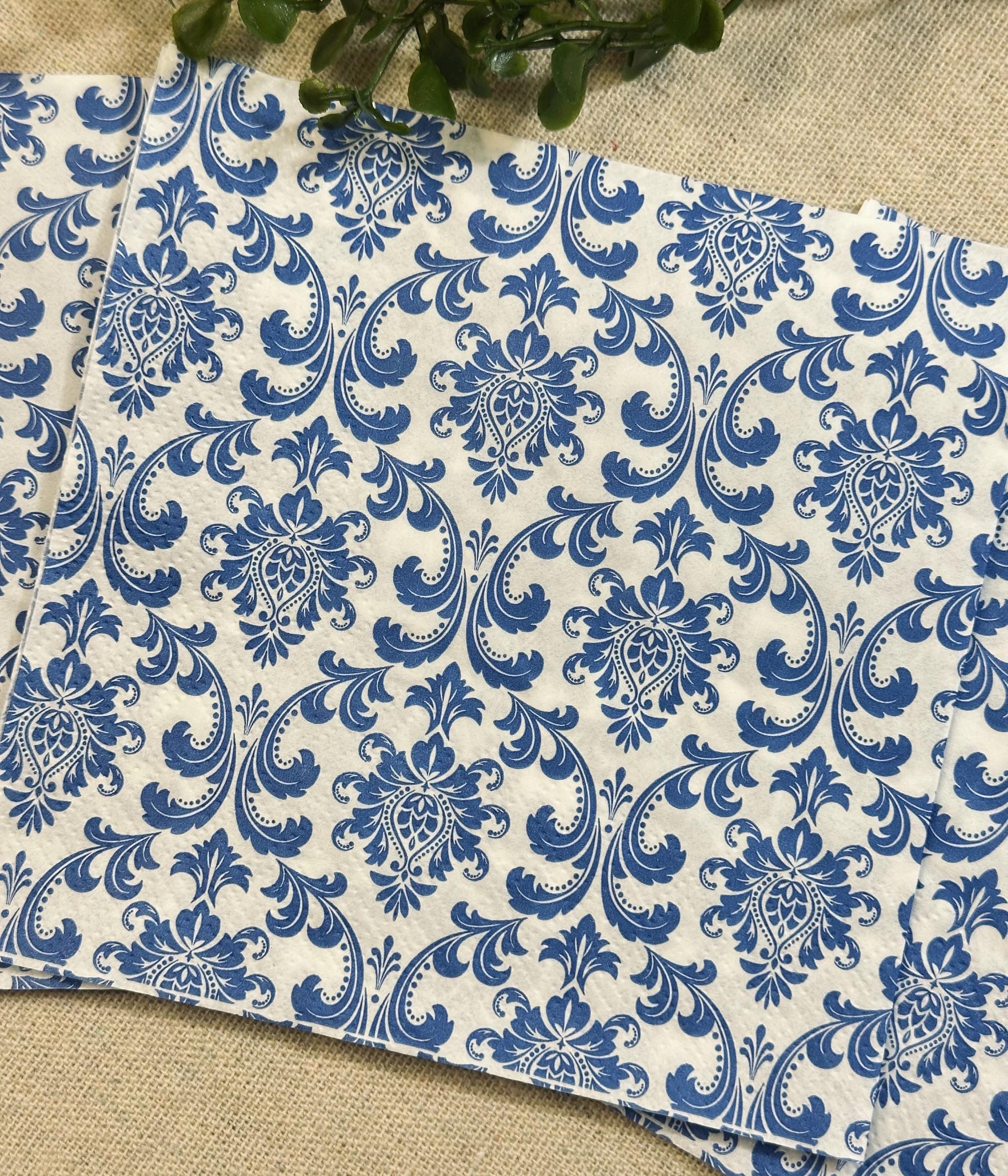Blue Floral Decoupage Napkins (Set of 3): Shabby Chic DIY Paper