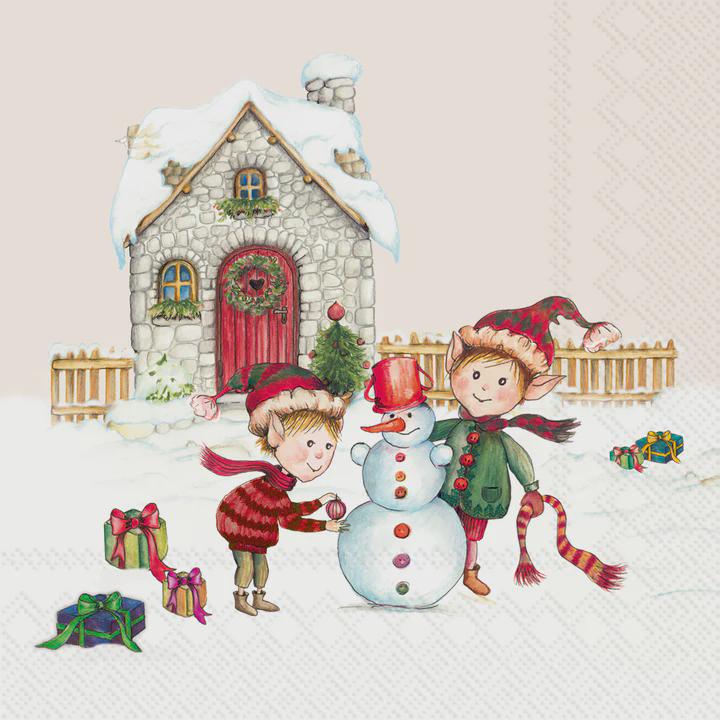 Christmas Elves Napkin - Decoupage Napkins, Christmas Paper, DIY Paper, Holiday Paper, Craft Paper, Upcycling Paper, Handmade Gift Ideas