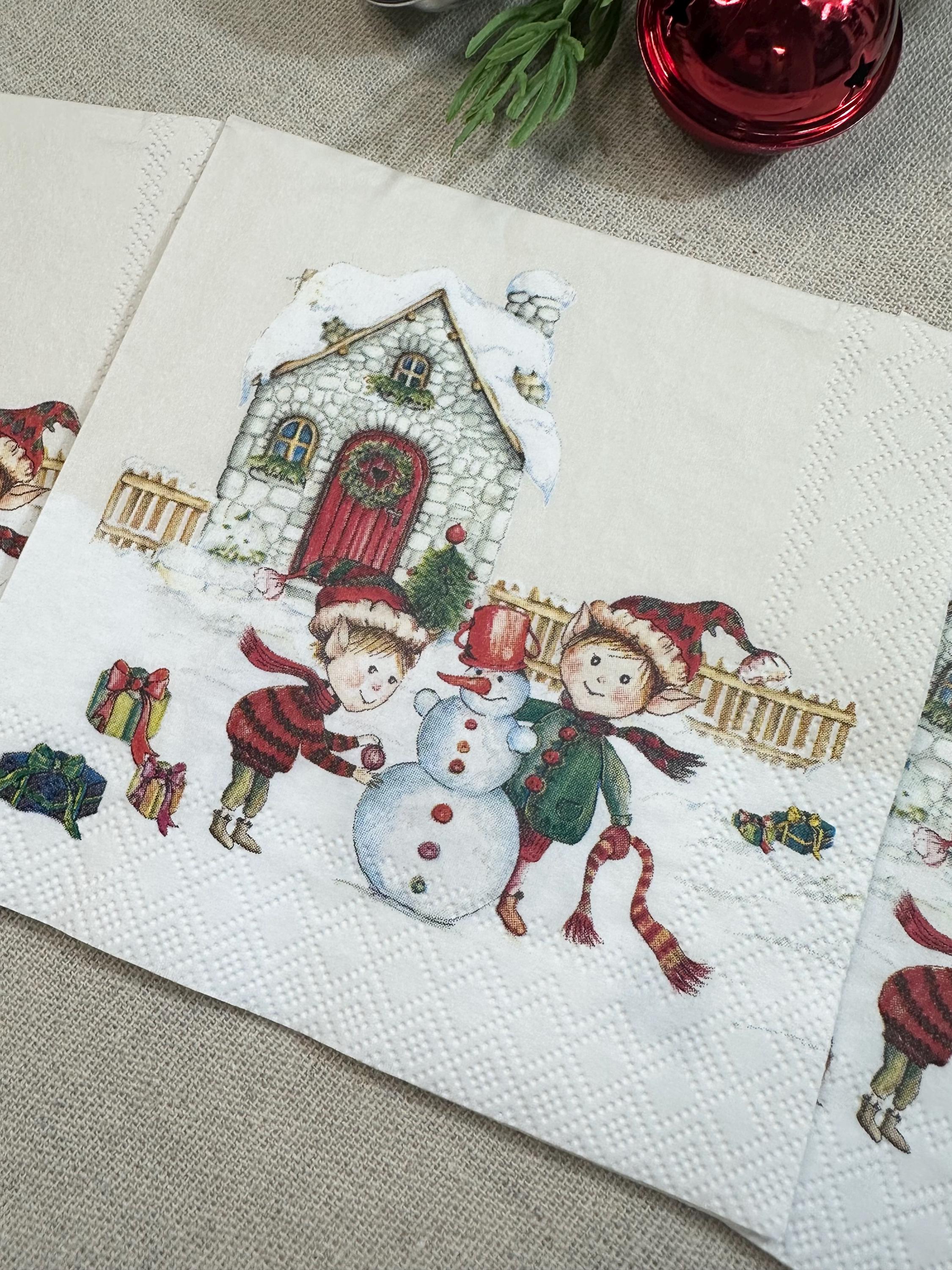 Christmas Elves Napkin - Decoupage Napkins, Christmas Paper, DIY Paper, Holiday Paper, Craft Paper, Upcycling Paper, Handmade Gift Ideas