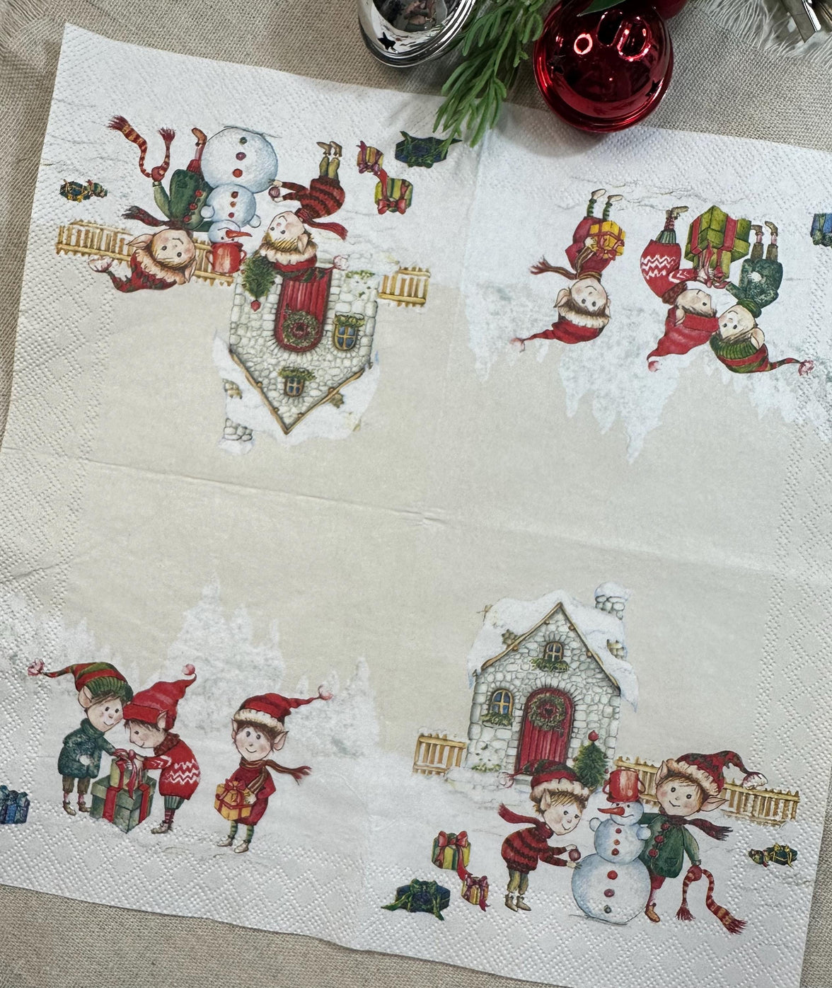 Christmas Elves Napkin - Decoupage Napkins, Christmas Paper, DIY Paper, Holiday Paper, Craft Paper, Upcycling Paper, Handmade Gift Ideas