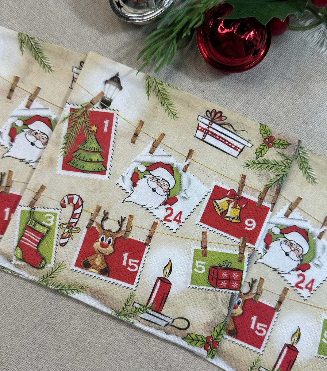 Christmas Decoupage Napkins: Advent Calendar Holiday Paper Crafts