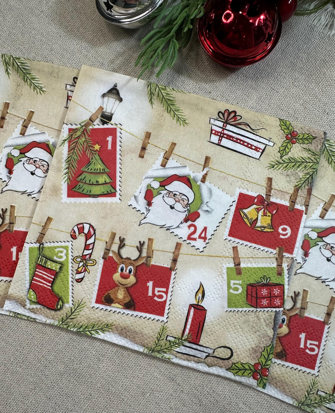 Christmas Decoupage Napkins: Advent Calendar Holiday Paper Crafts