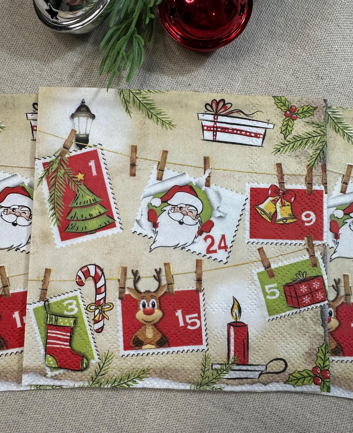 Christmas Decoupage Napkins: Advent Calendar Holiday Paper Crafts