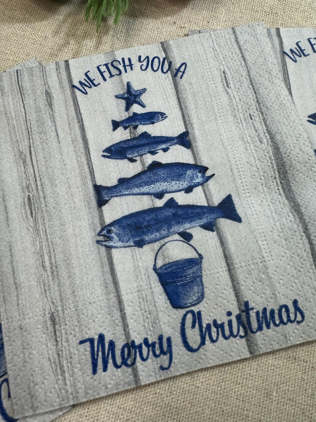 Christmas Decoupage Napkins -  Fish Holiday Napkins, Christmas Tree, Christmas Paper, Cocktail Napkins, DIY Paper, Holiday Paper Craft Gifts