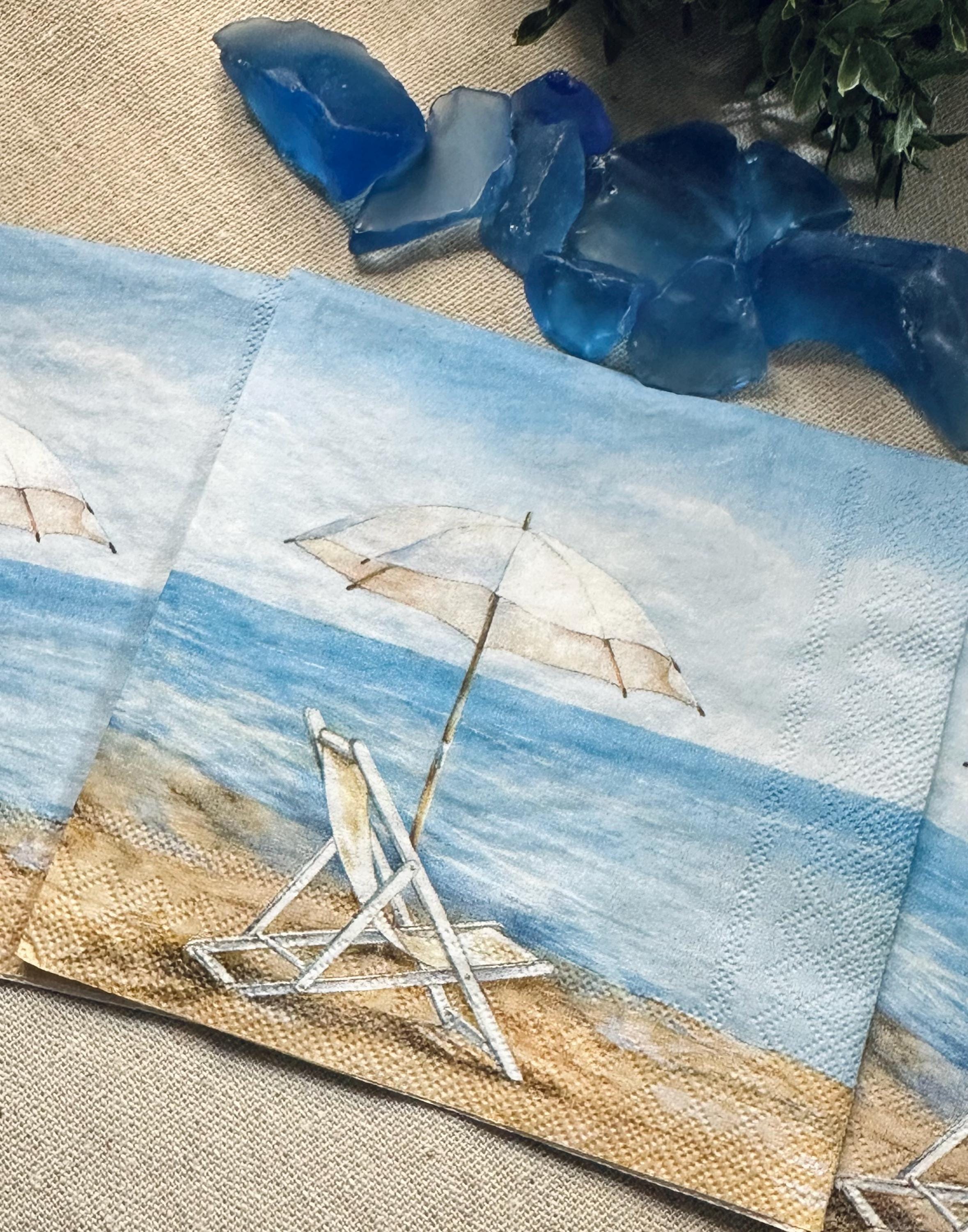 Blue Horizon Beach Napkins, Coastal Decoupage Paper
