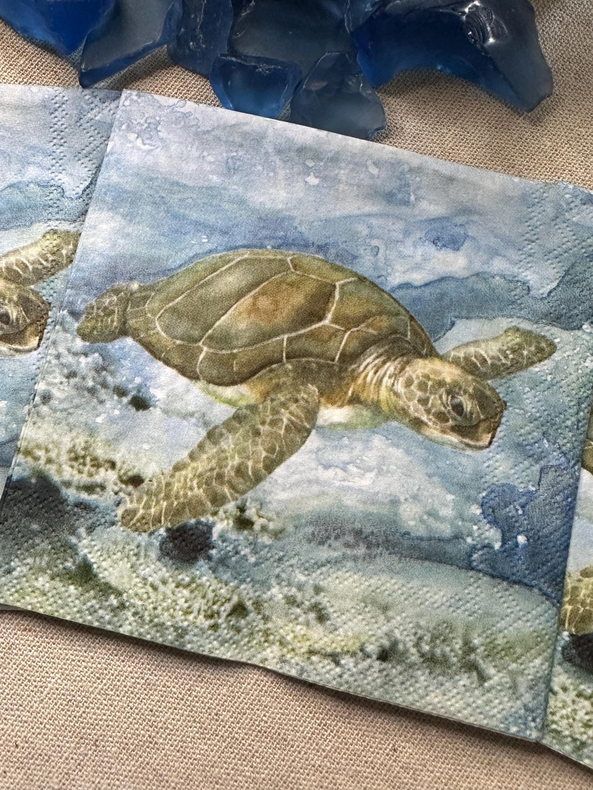 Under the Sea Turtle Napkin, 3pc Decoupage Napkins, Ocean Paper, Save the Turtles, Decoupage Supplies, Beach Wedding, Sea Creature Life