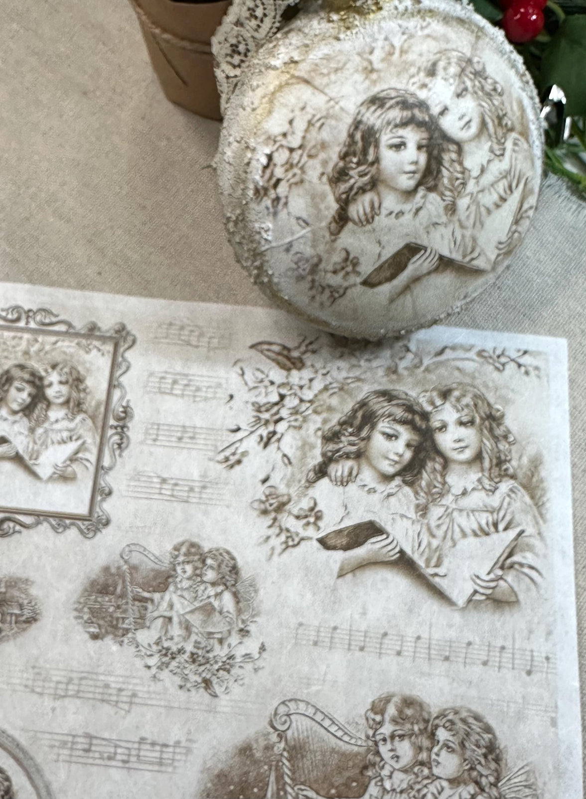 Cherub Rice Paper A4: Vintage Style Decoupage Paper, Upcycling Paper, Ornament Rice Paper, Handmade Ornament Ideas, Junk Journaling Paper