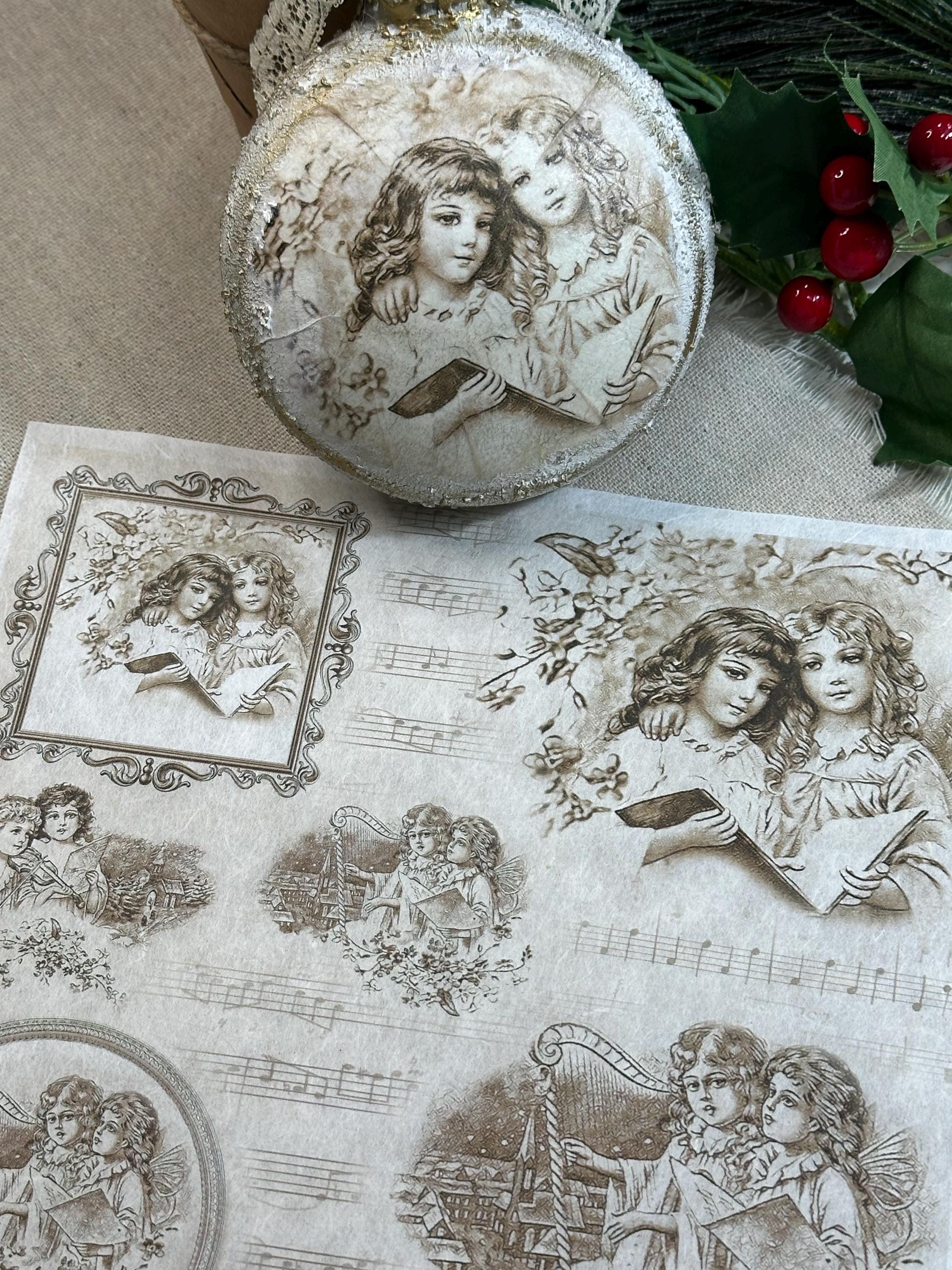 Cherub Rice Paper A4: Vintage Style Decoupage Paper, Upcycling Paper, Ornament Rice Paper, Handmade Ornament Ideas, Junk Journaling Paper