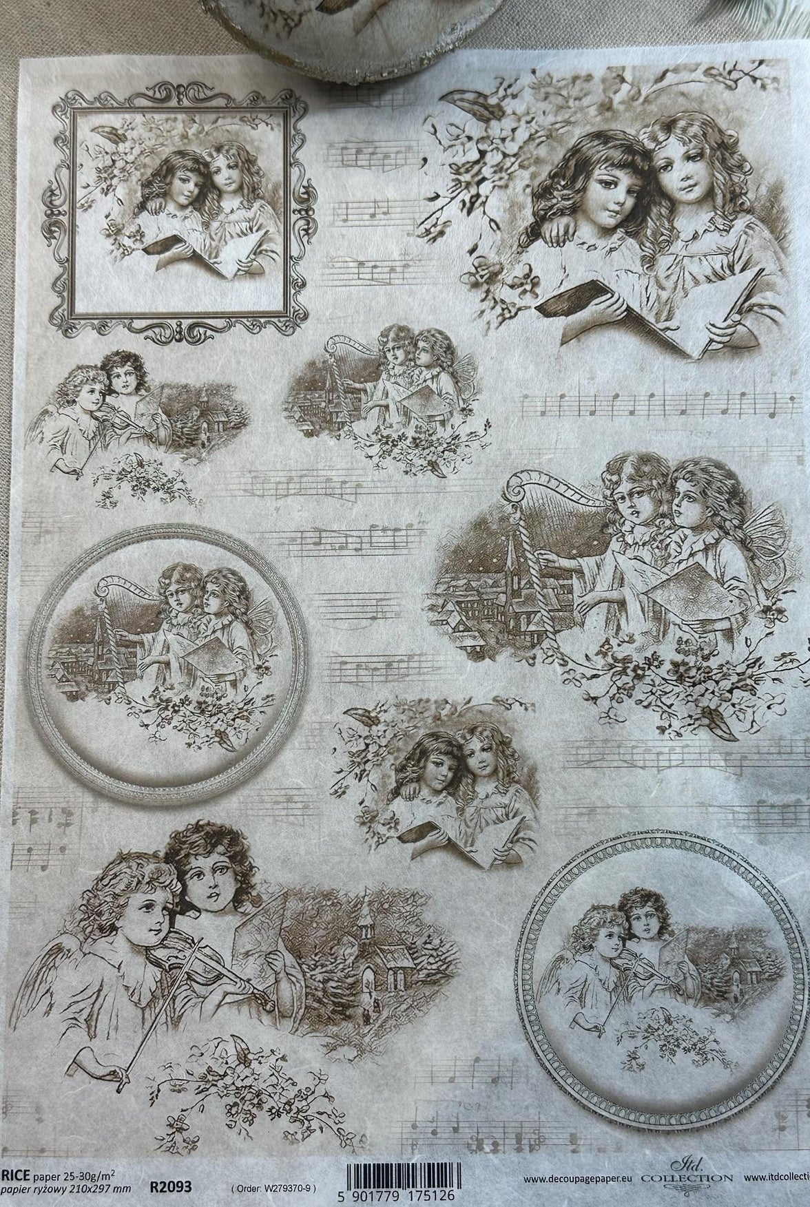 Cherub Rice Paper A4: Vintage Style Decoupage Paper, Upcycling Paper, Ornament Rice Paper, Handmade Ornament Ideas, Junk Journaling Paper