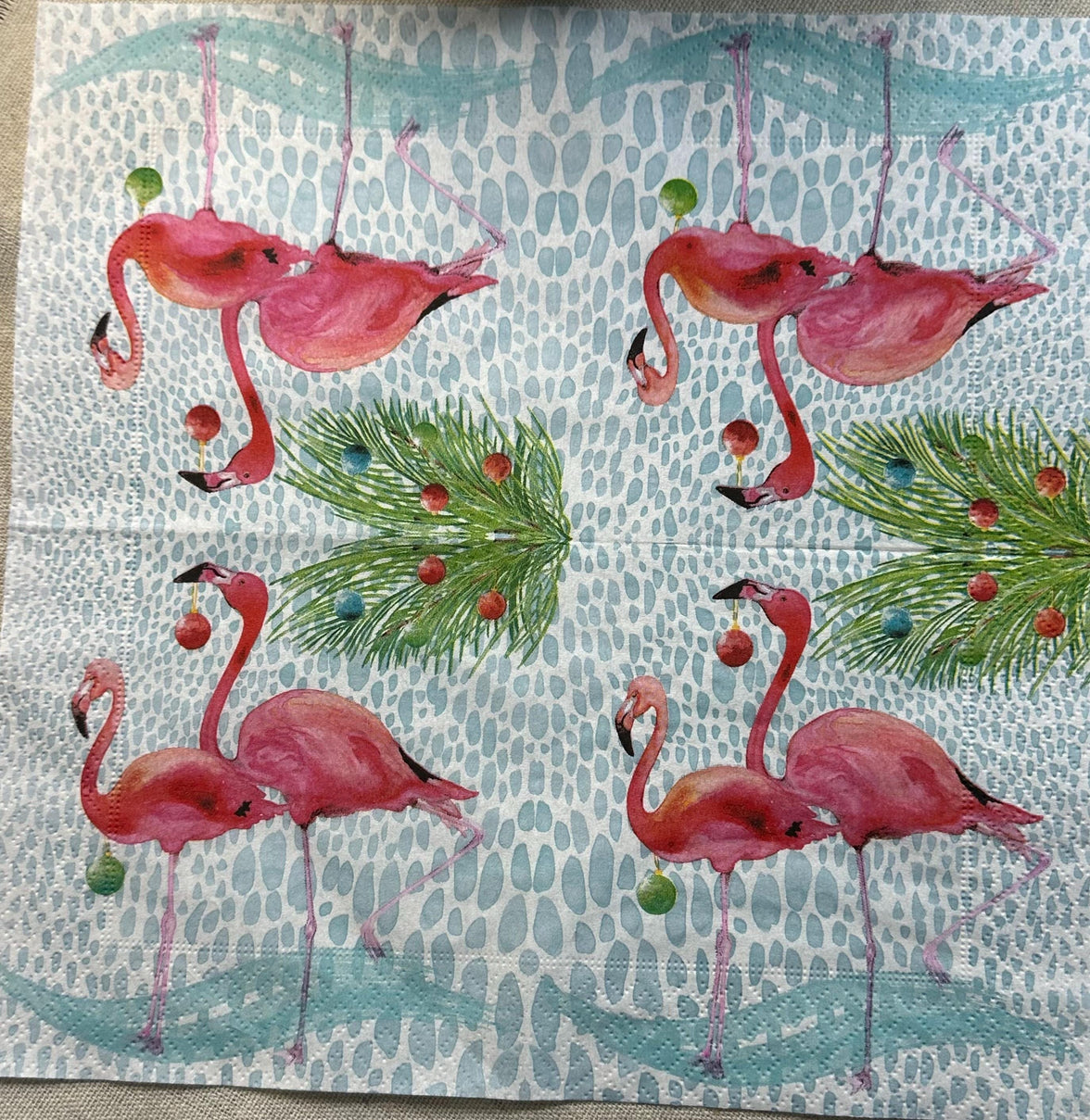 Flamingo Christmas Napkin, Christmas Decoupage Napkins - Florida Christmas, DIY Paper, Holiday Paper Crafts, Christmas Party Paper, Florida