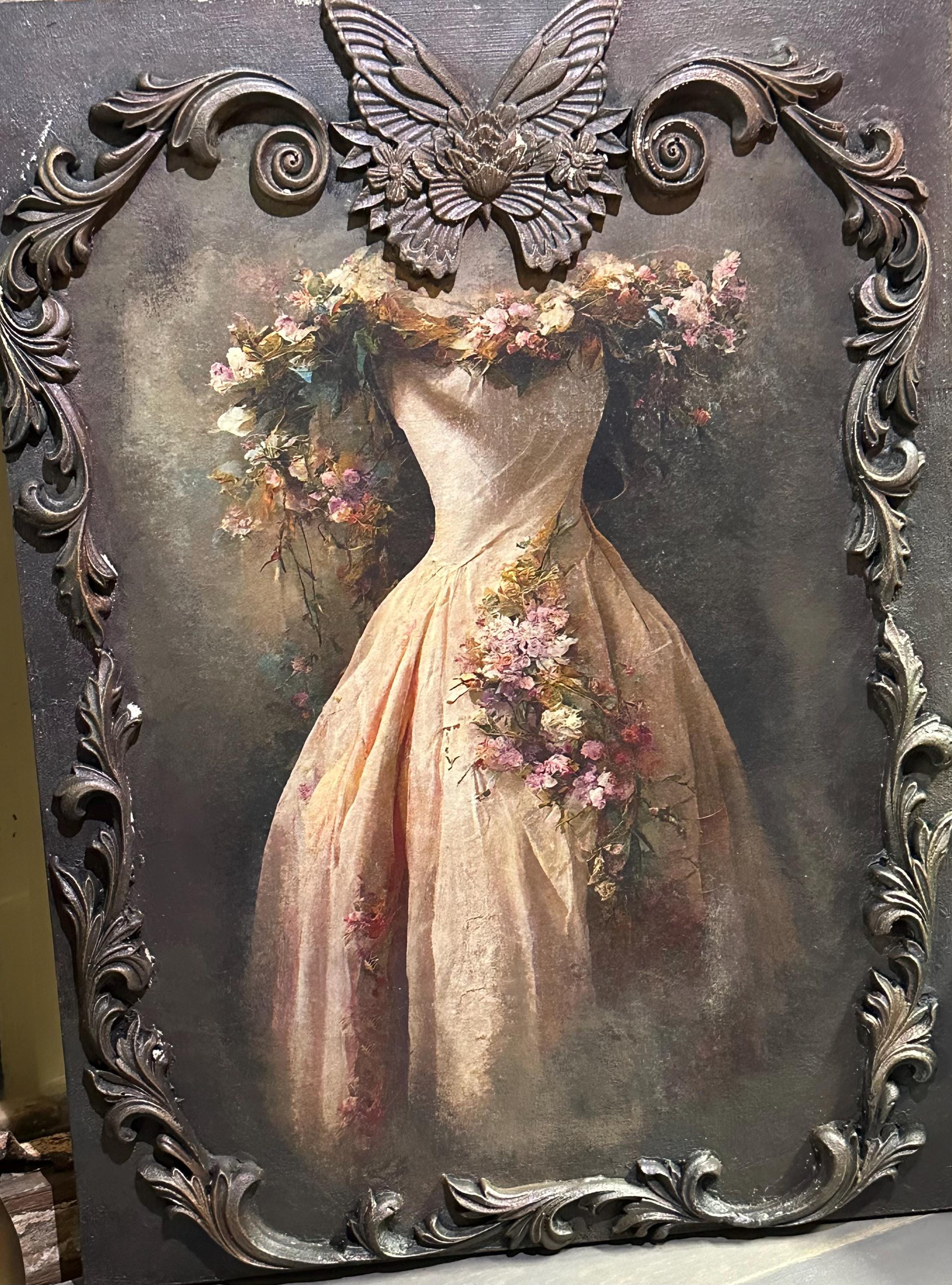 A4 Rice Paper, Vintage Queens Gown for Decoupage, Bottle Art, Canvas Art, Junk Journals, Gown w/ Flowers Paper, Mirror Design, Mixed Media