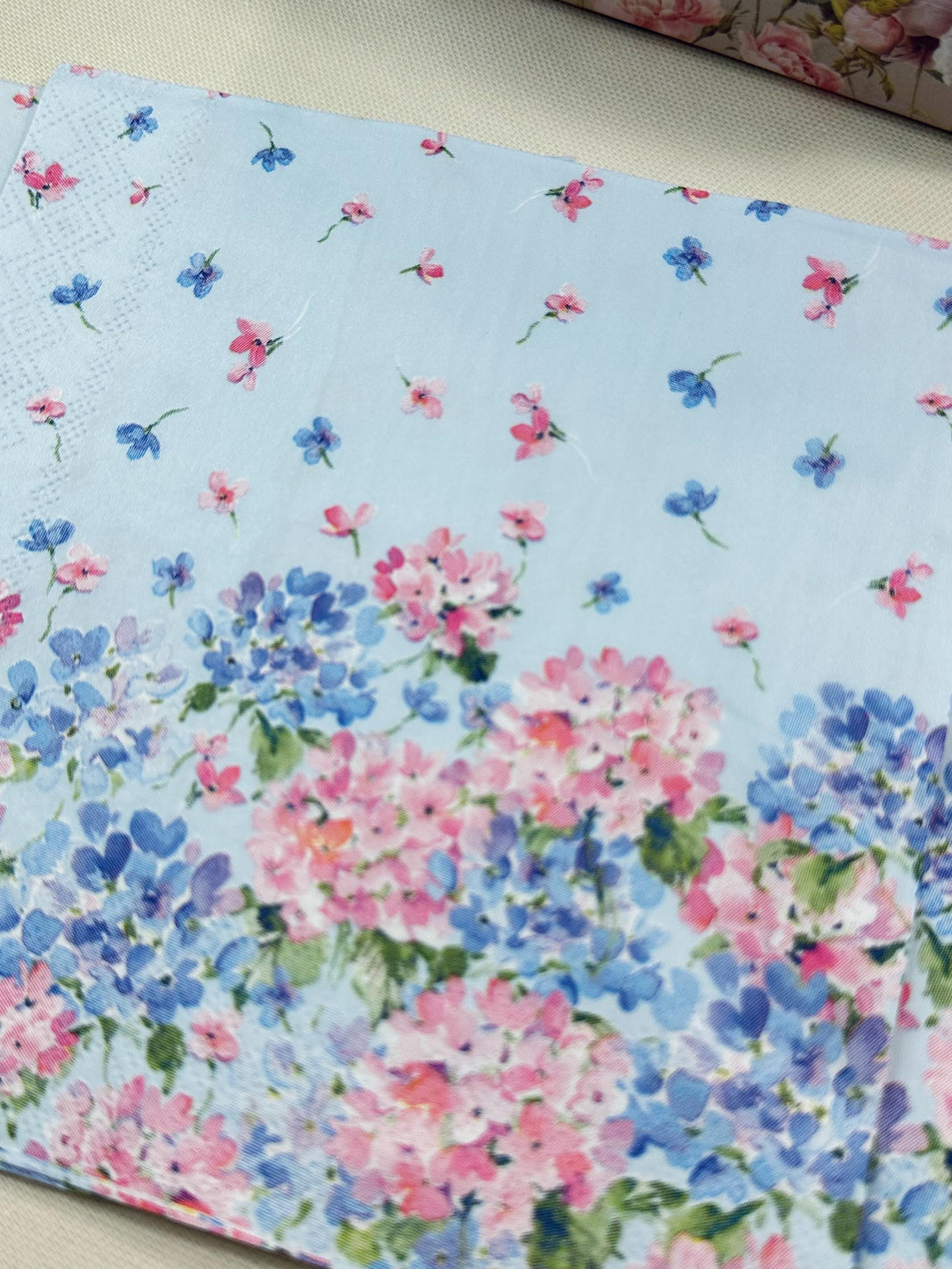 Blue & Pink Hydrangea Flower Napkins – Decoupage Paper, Party Decor