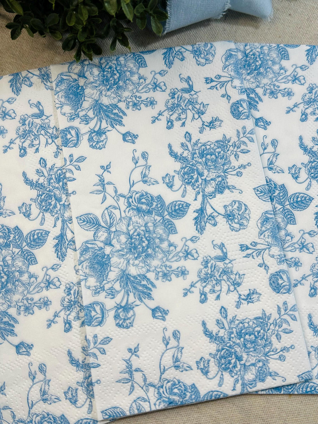 Baby Blue Floral Paper Napkins - Decoupage, DIY (3pc)