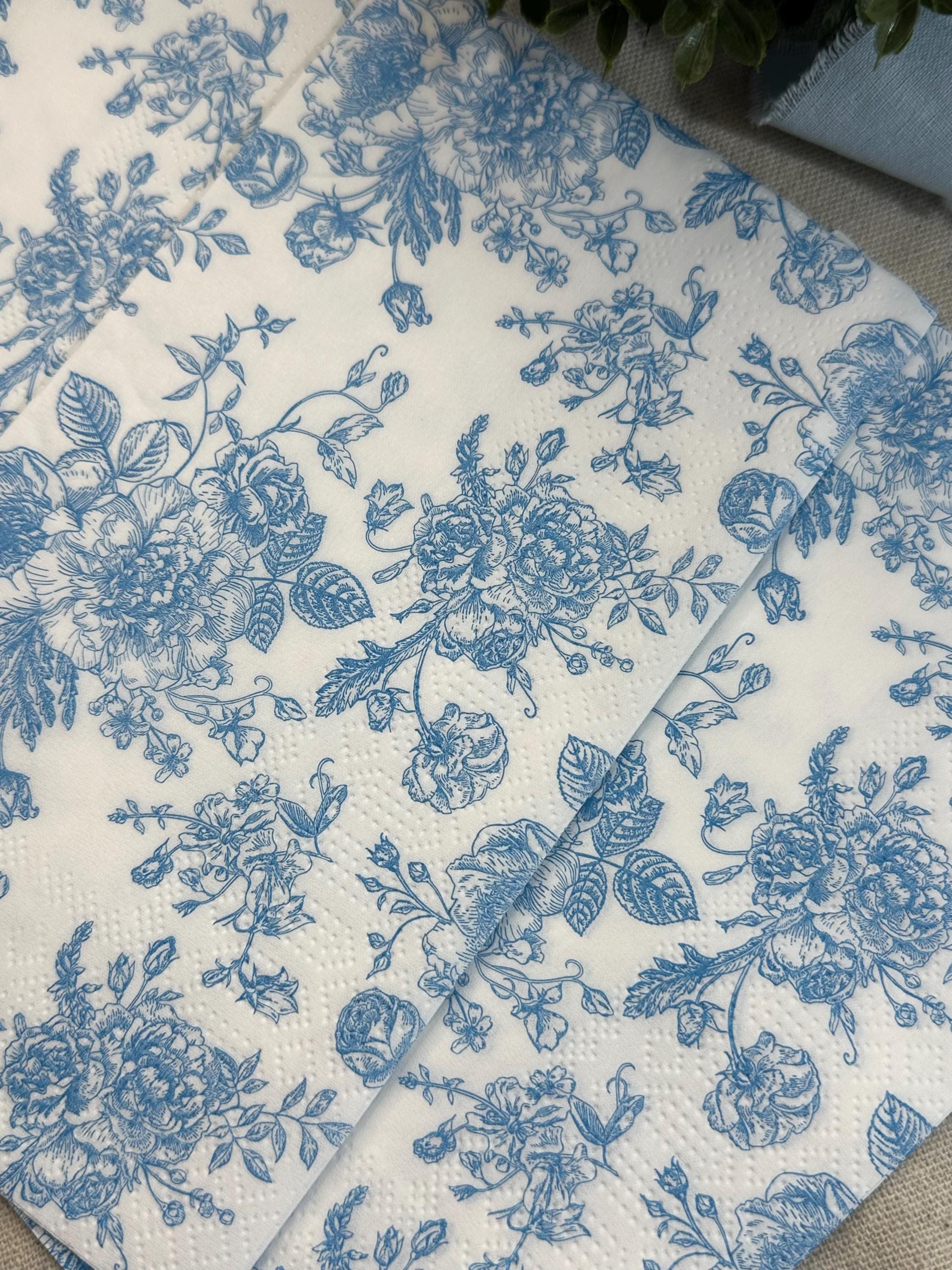 Baby Blue Floral Paper Napkins - Decoupage, DIY (3pc)