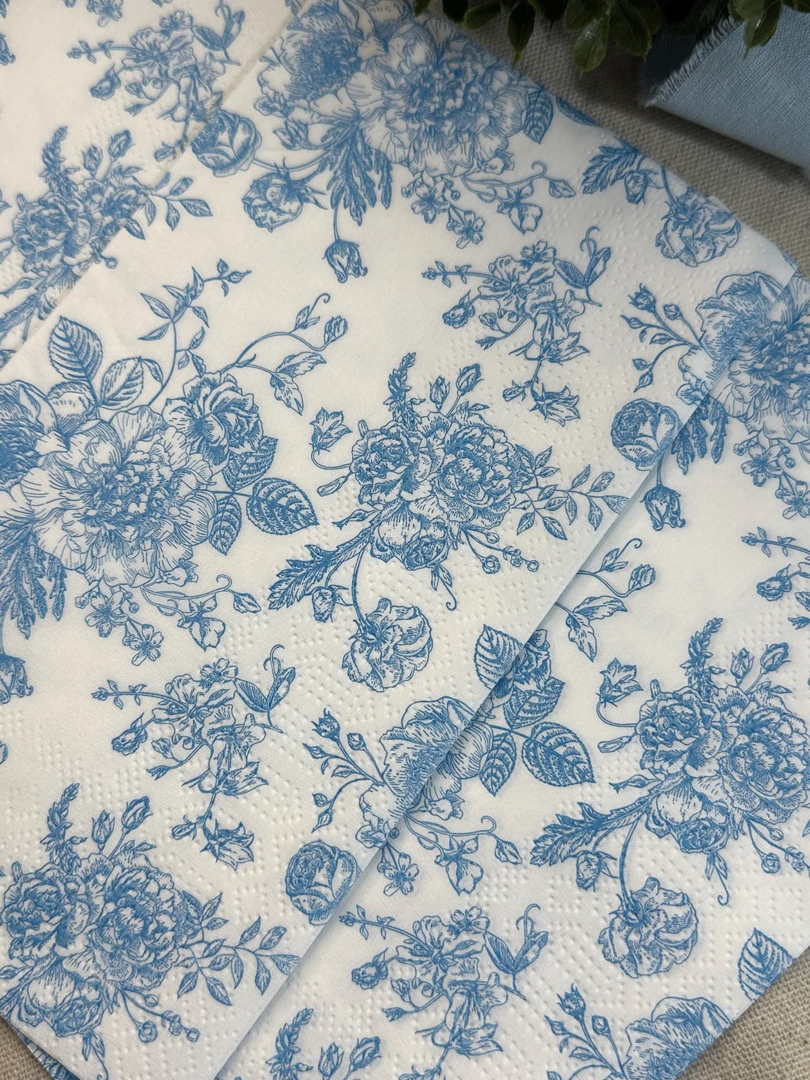 Baby Blue Floral Paper Napkins - Decoupage, DIY (3pc)