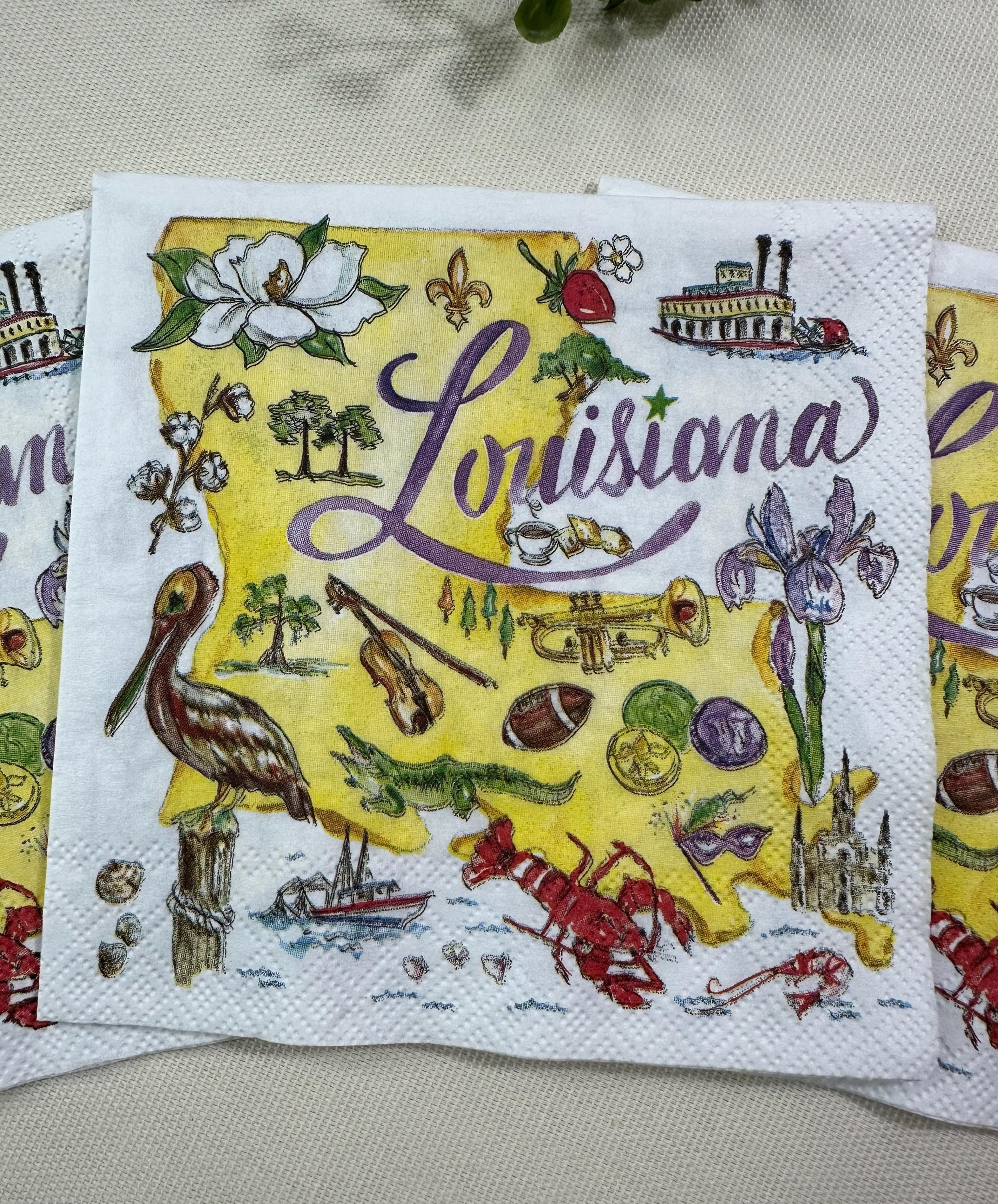 Decoupage Napkin, Louisiana State Paper, State Themed Napkins, Craft Napkins, Shell Making Paper, Crawfish Paper, Mardi Gras Mask, States