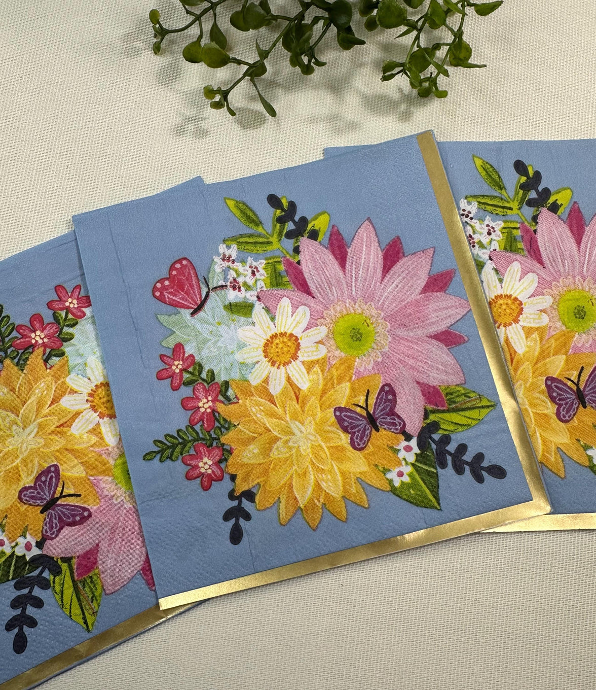 Floral Butterfly Decoupage Napkins: Spring Flower Paper (5x5 inch, 3 pack)