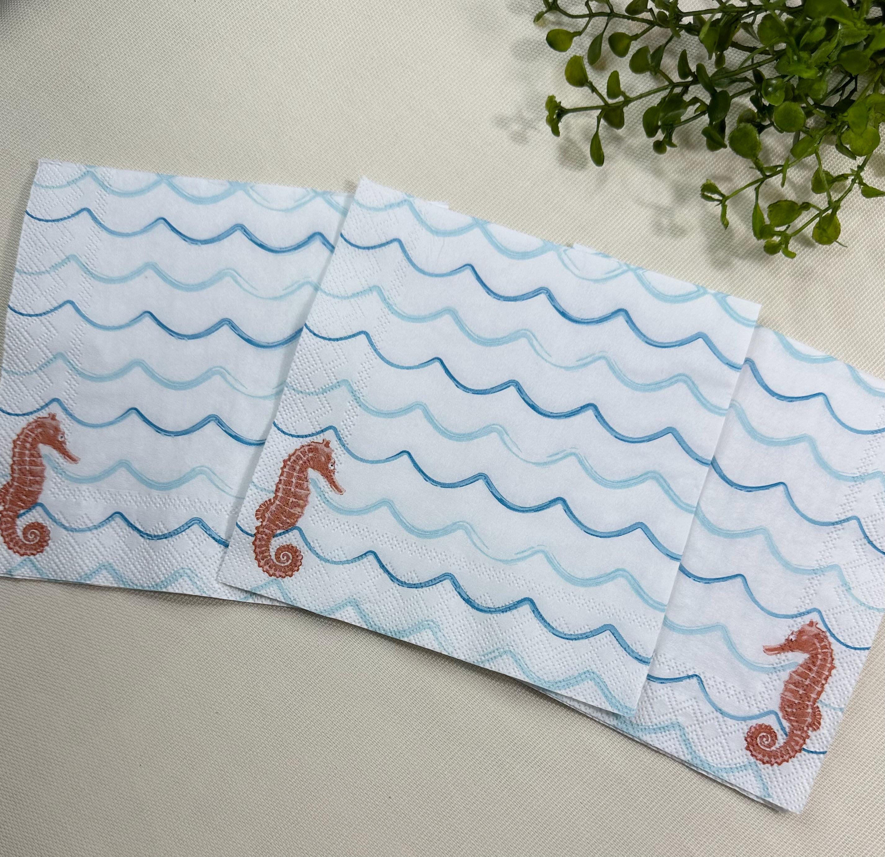 Seahorse Napkins, Beach Wave Napkins, Decoupage Napkins, Ocean Paper Napkin, Beverage Napkins, Decoupage Supplies, Beach Wedding Gift, Water