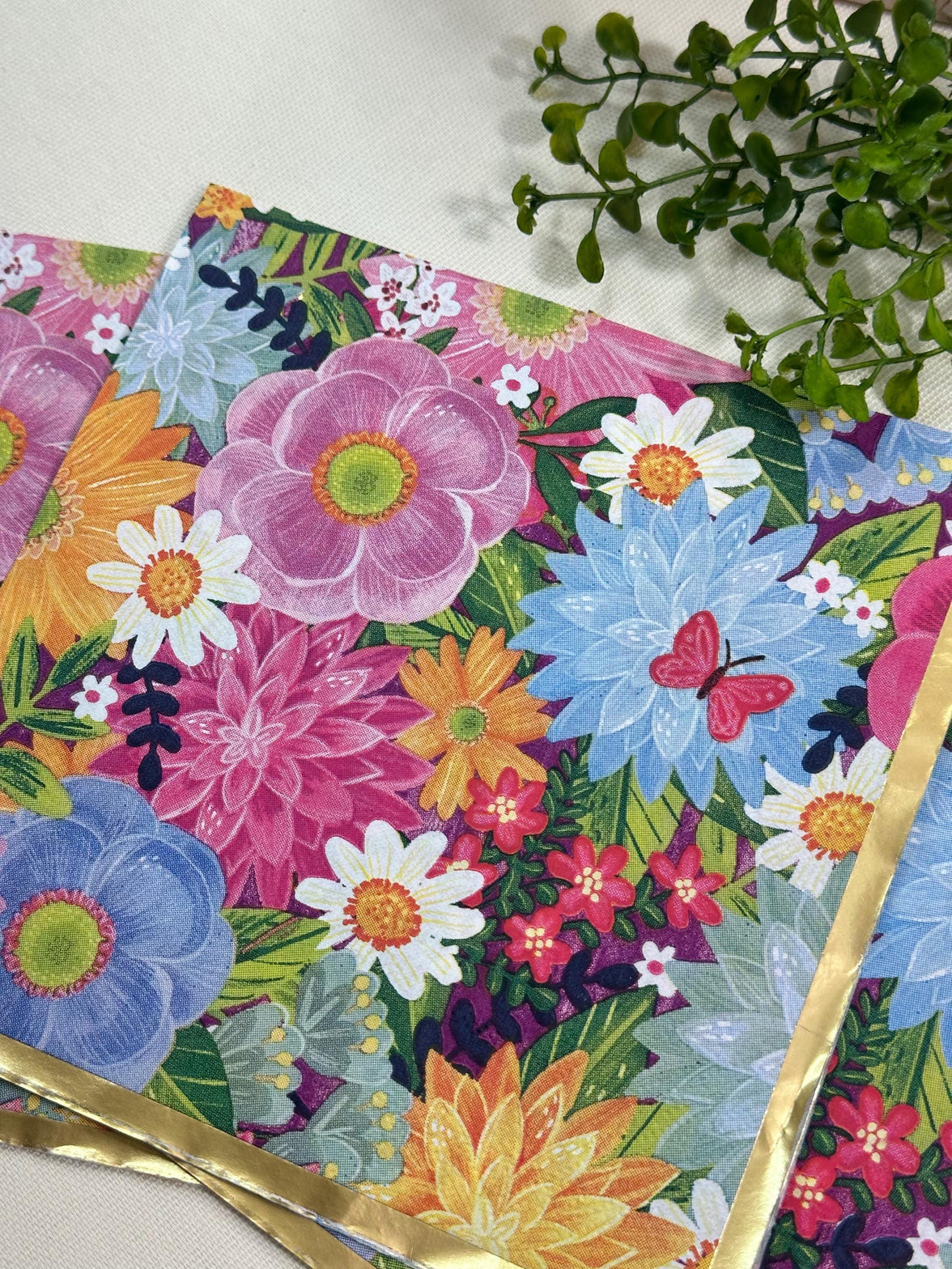 Floral Butterfly Decoupage Napkins: Spring Flower Paper, DIY Craft (3 Pieces/Pack, 6.5" Folded