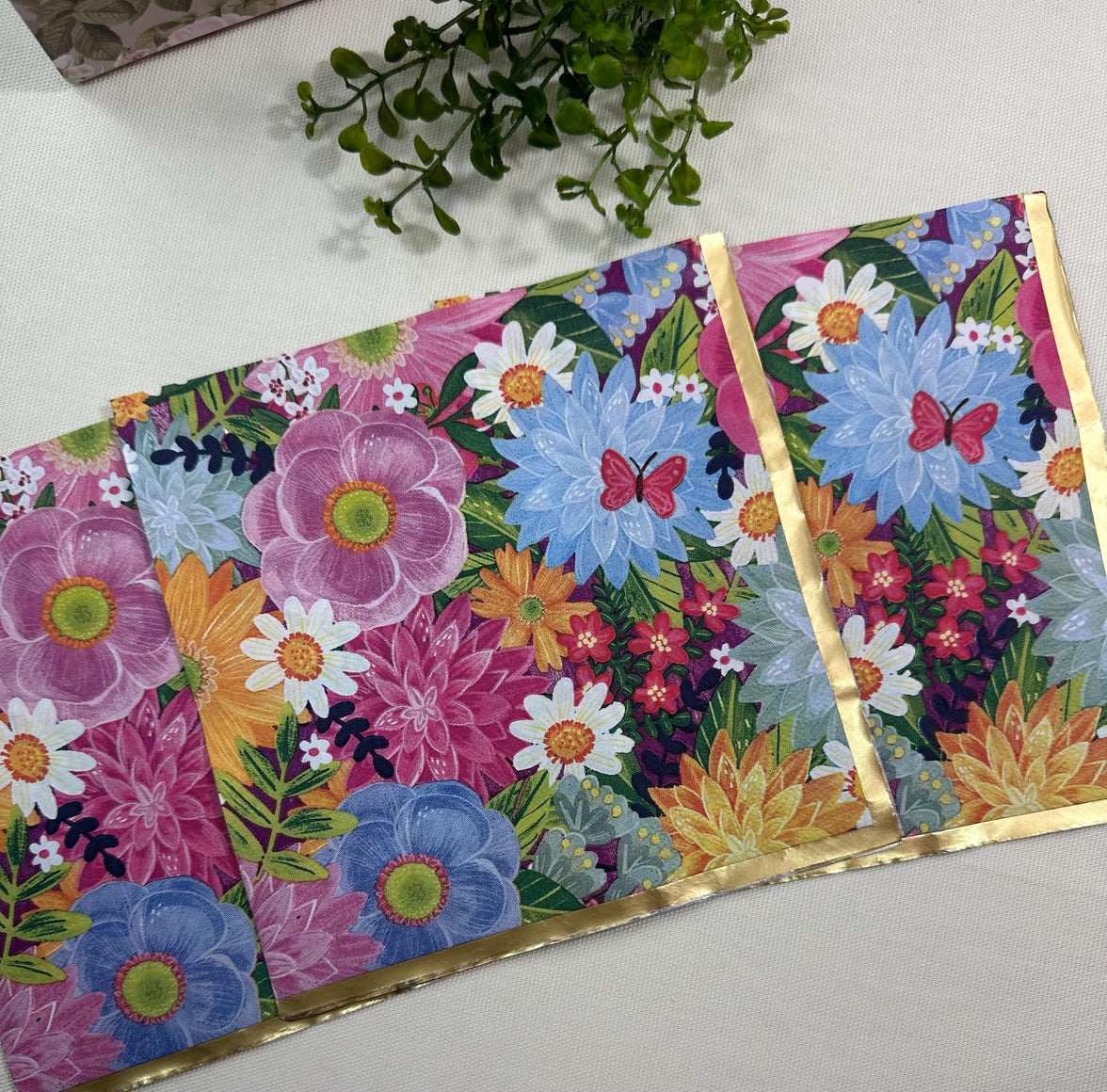 Floral Butterfly Decoupage Napkins: Spring Flower Paper, DIY Craft (3 Pieces/Pack, 6.5" Folded