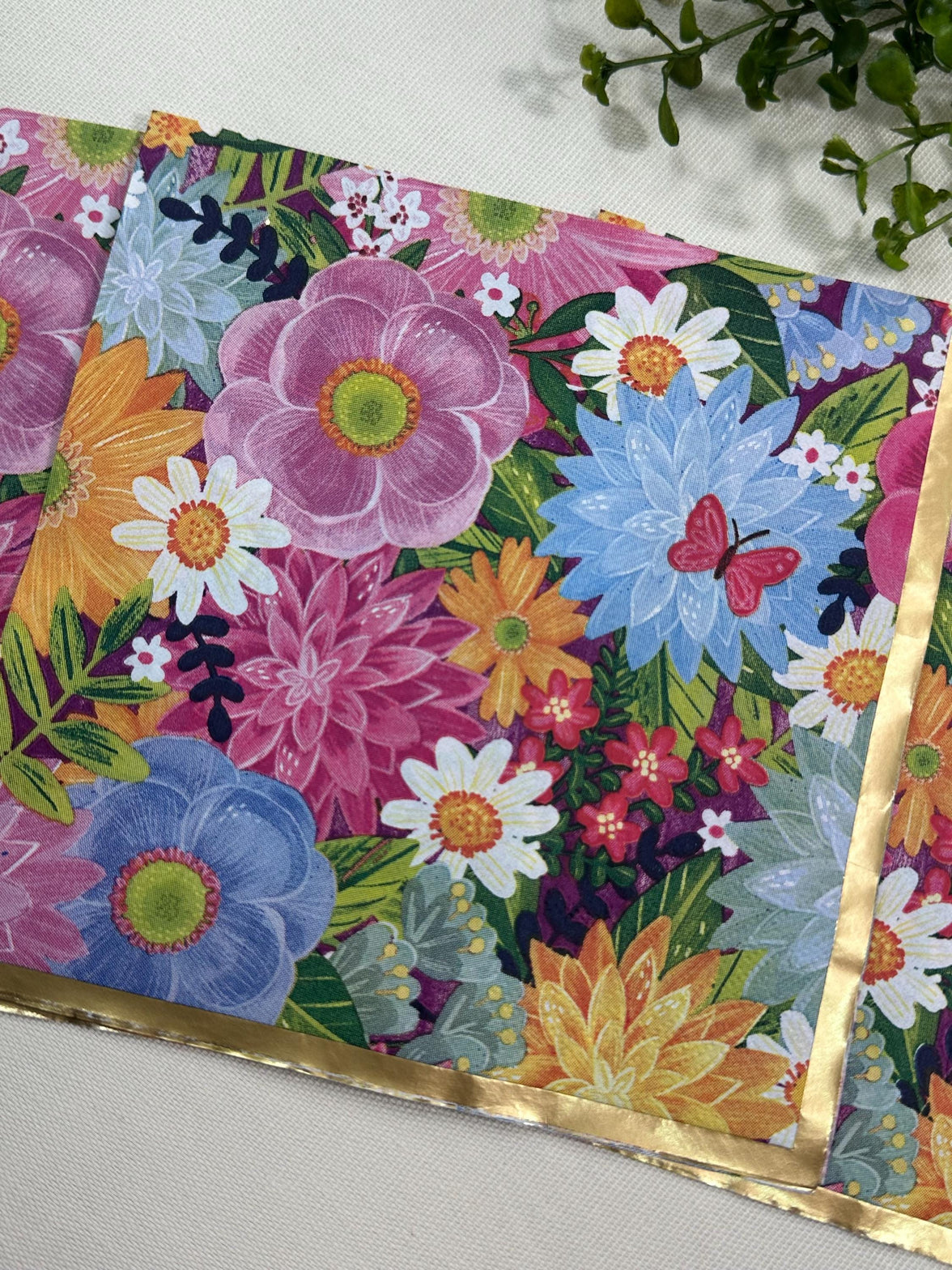 Floral Butterfly Decoupage Napkins: Spring Flower Paper, DIY Craft (3 Pieces/Pack, 6.5" Folded