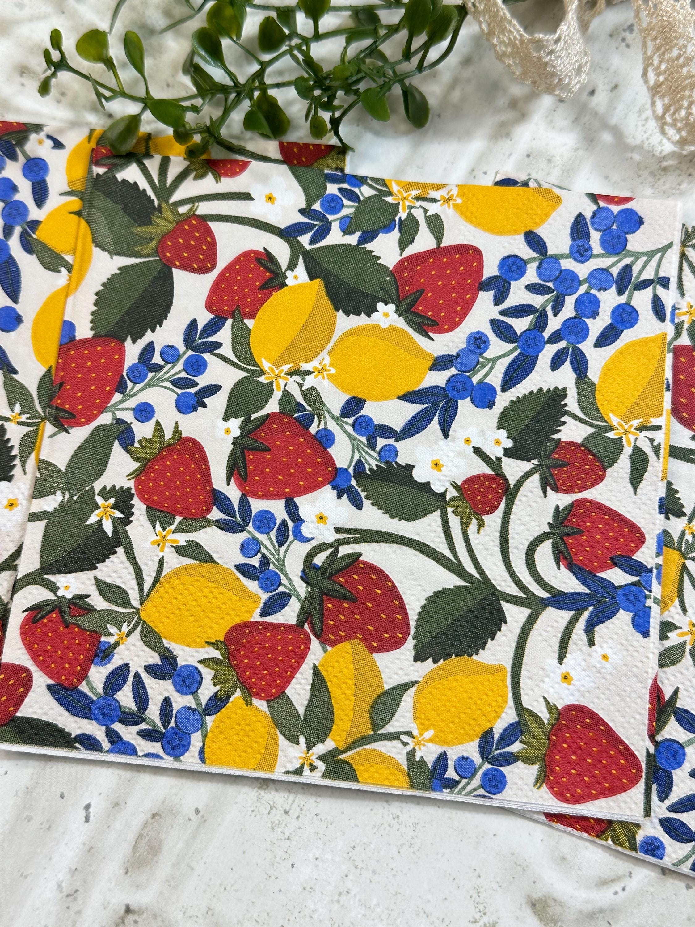 Lemon & Strawberry Decoupage Napkins: Fruit Craft Paper (5x5 inches, 3-Ply, 3 Pack)
