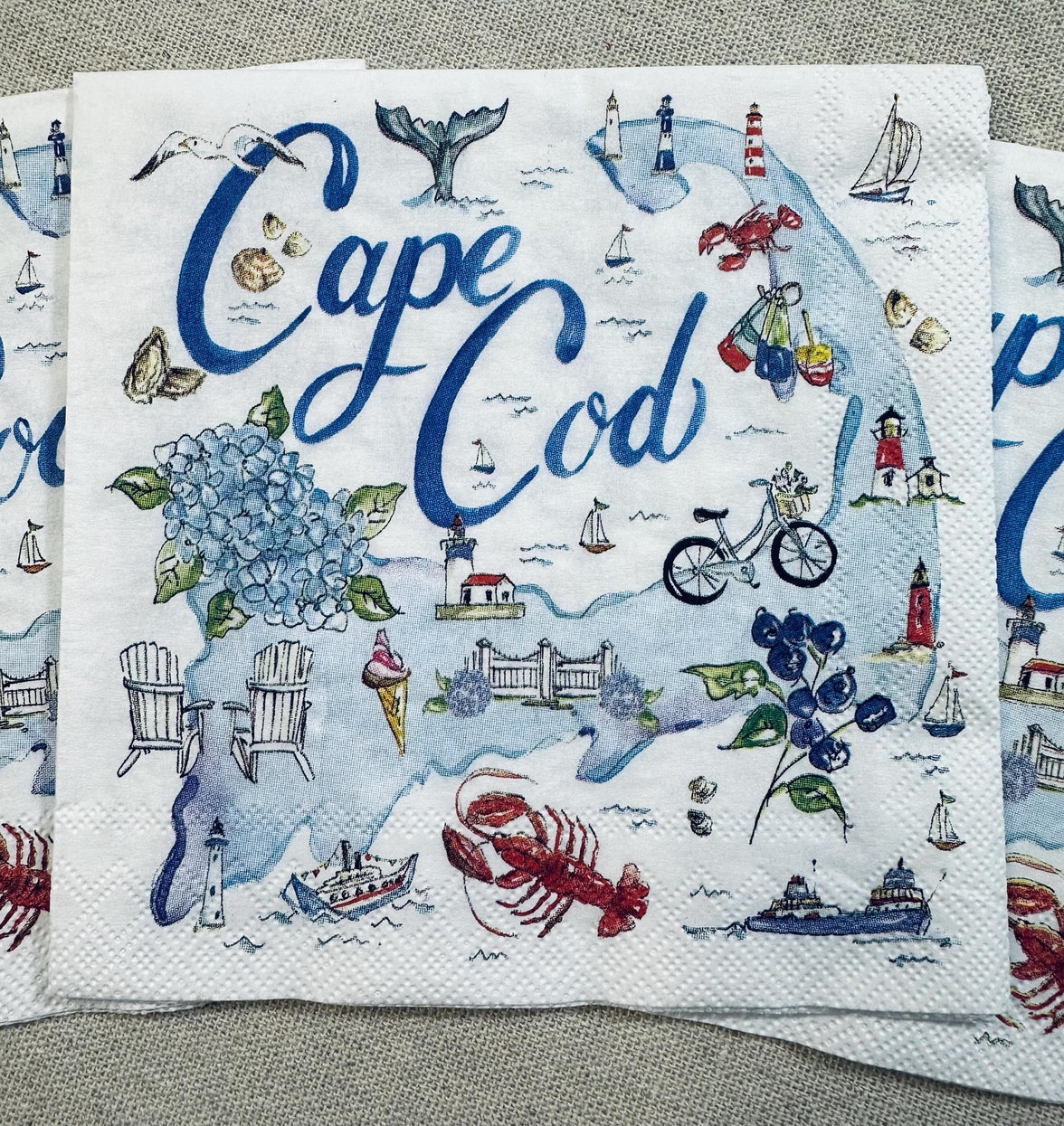 Decoupage Napkins, Cape Cod Napkin, Nantucket Paper, Lighthouse Paper, State Themed Napkins, Craft Napkins, Shell Making Paper