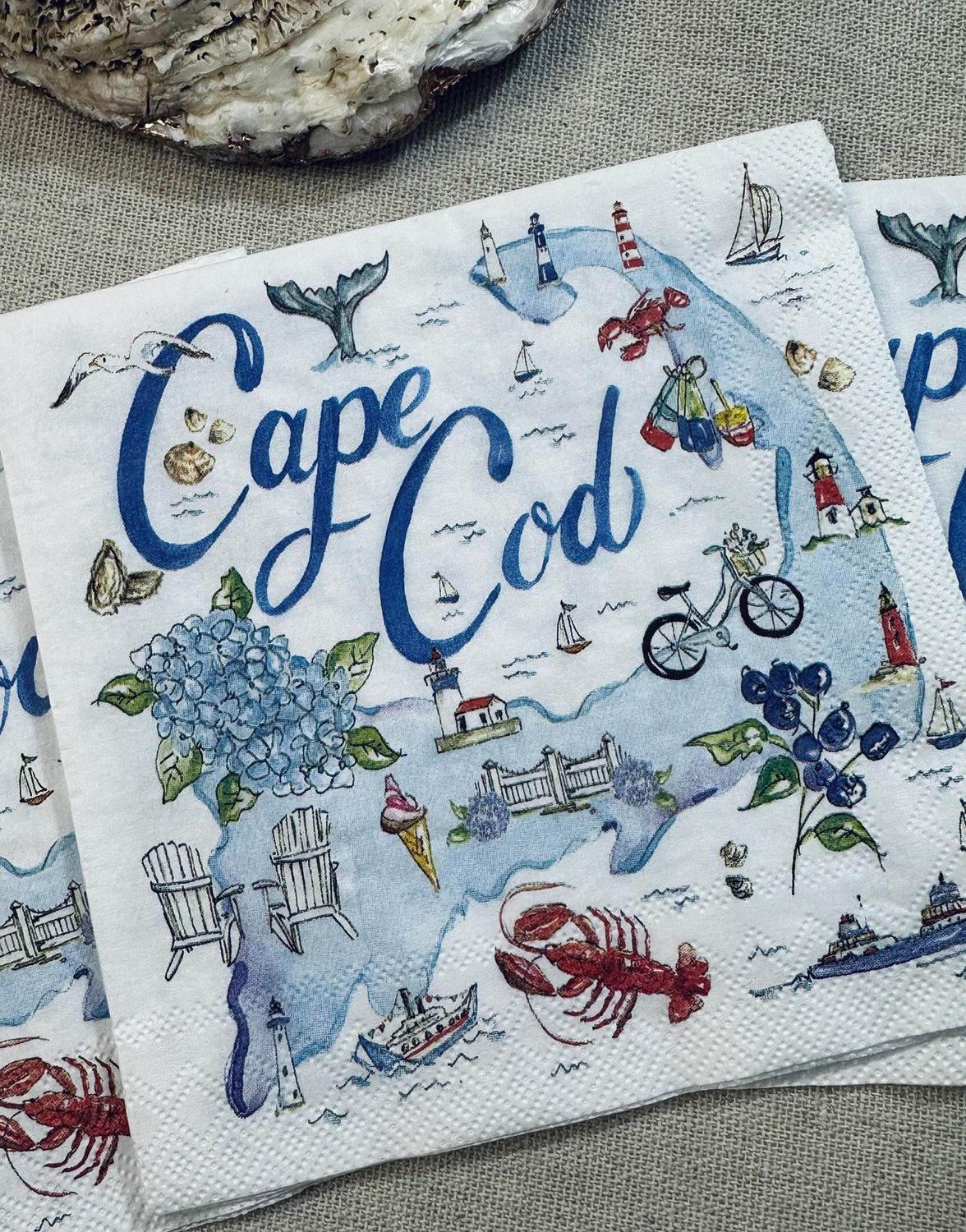 Decoupage Napkins, Cape Cod Napkin, Nantucket Paper, Lighthouse Paper, State Themed Napkins, Craft Napkins, Shell Making Paper