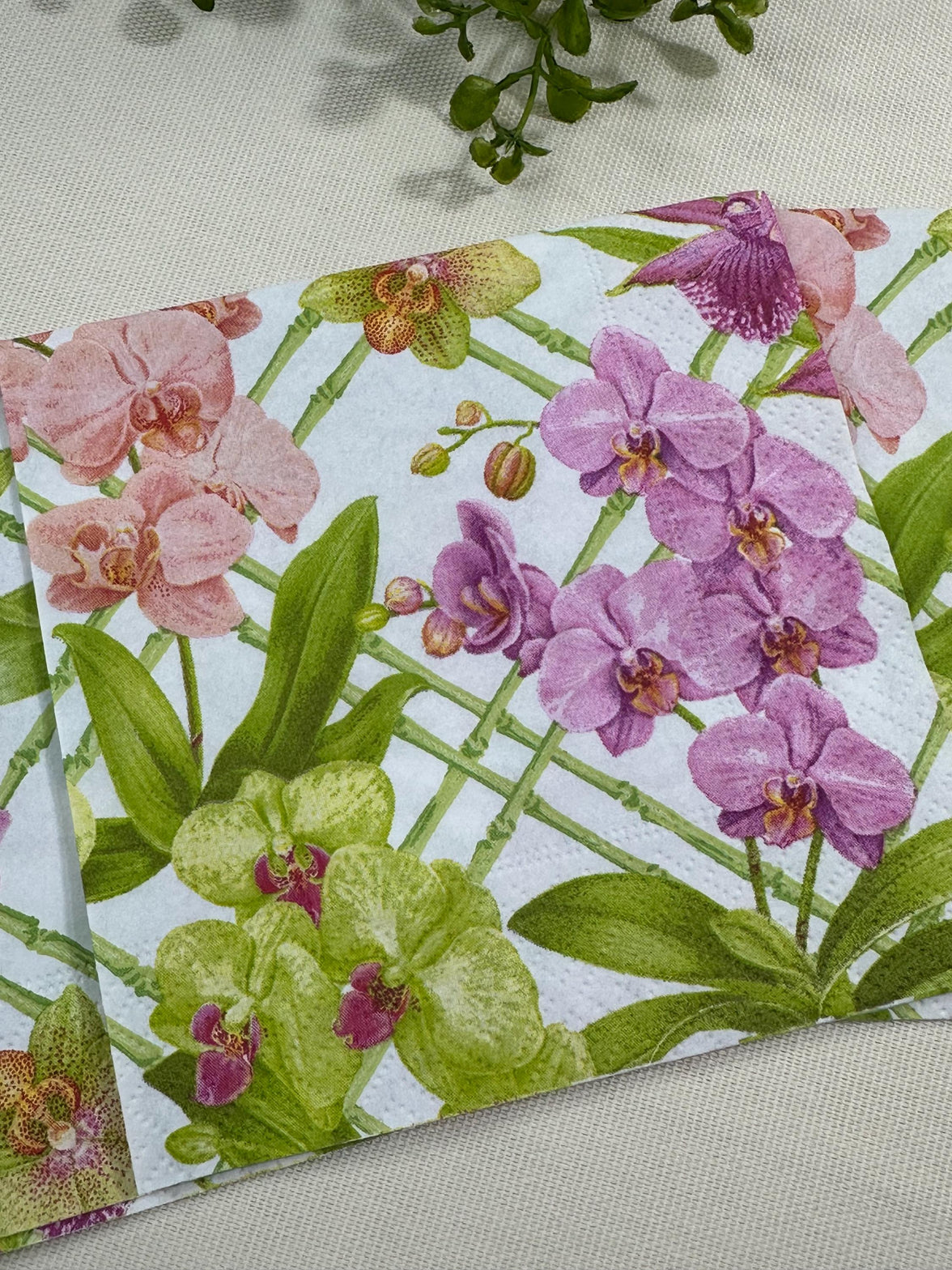 Orchid Floral Decoupage Napkins: Lilac Flower Cocktail Napkins, 5x5 in (3pcs)