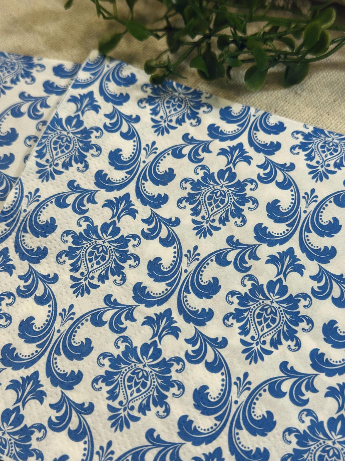 Blue Floral Decoupage Napkins (Set of 3): Shabby Chic DIY Paper