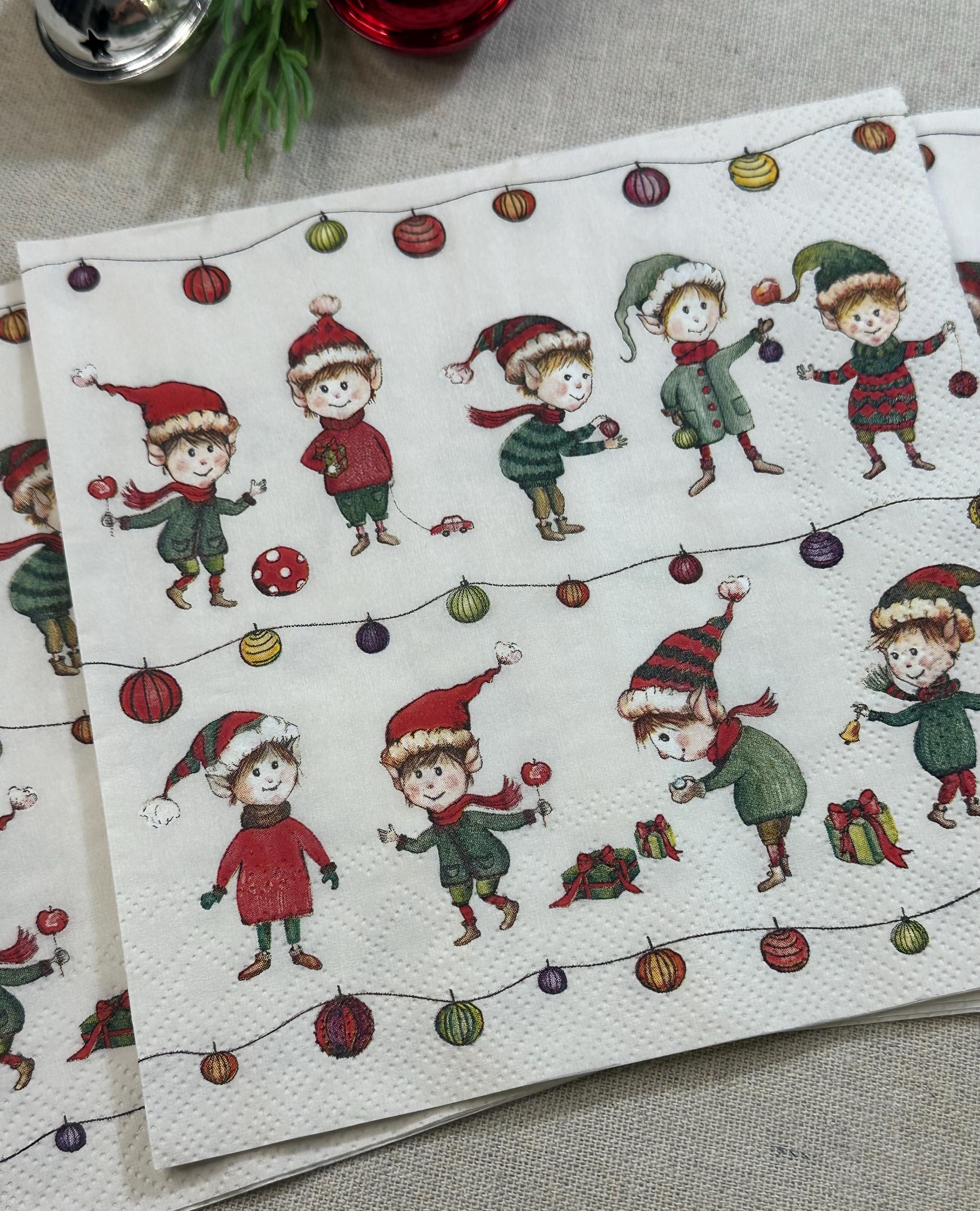 Christmas Elves Decoupage Napkins – Holiday Craft Paper, Decoupage Napkins, Christmas Paper, DIY Paper, Holiday Paper, Soap Making Paper