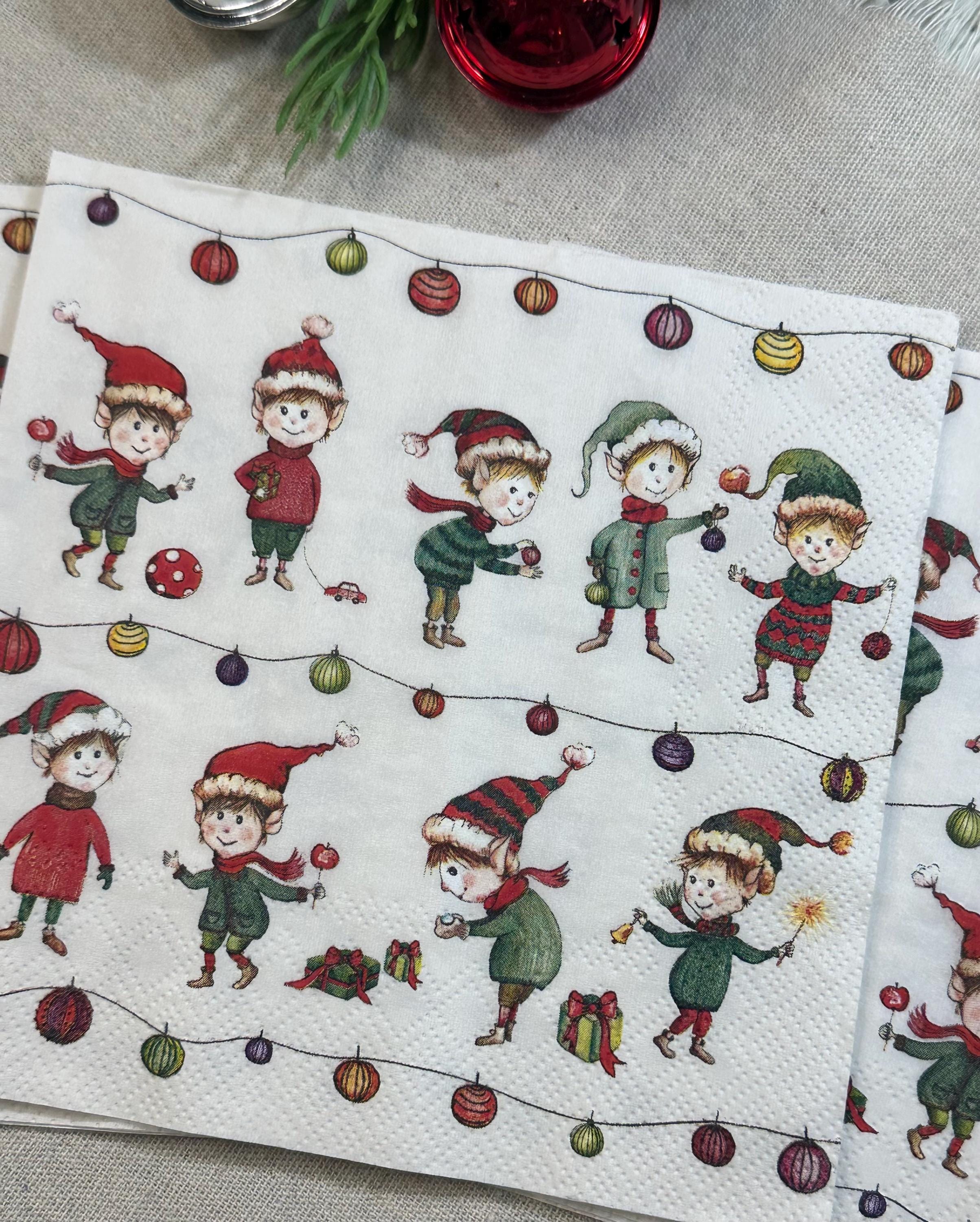 Christmas Elves Decoupage Napkins – Holiday Craft Paper, Decoupage Napkins, Christmas Paper, DIY Paper, Holiday Paper, Soap Making Paper