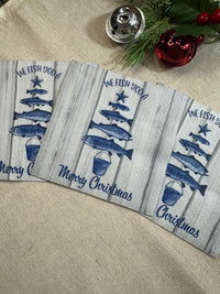 Christmas Decoupage Napkins -  Fish Holiday Napkins, Christmas Tree, Christmas Paper, Cocktail Napkins, DIY Paper, Holiday Paper Craft Gifts