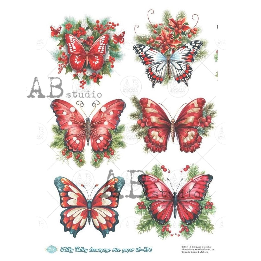 A4 Rice Paper - Holiday Butterfly Designs - Upcycling, Decoupage
